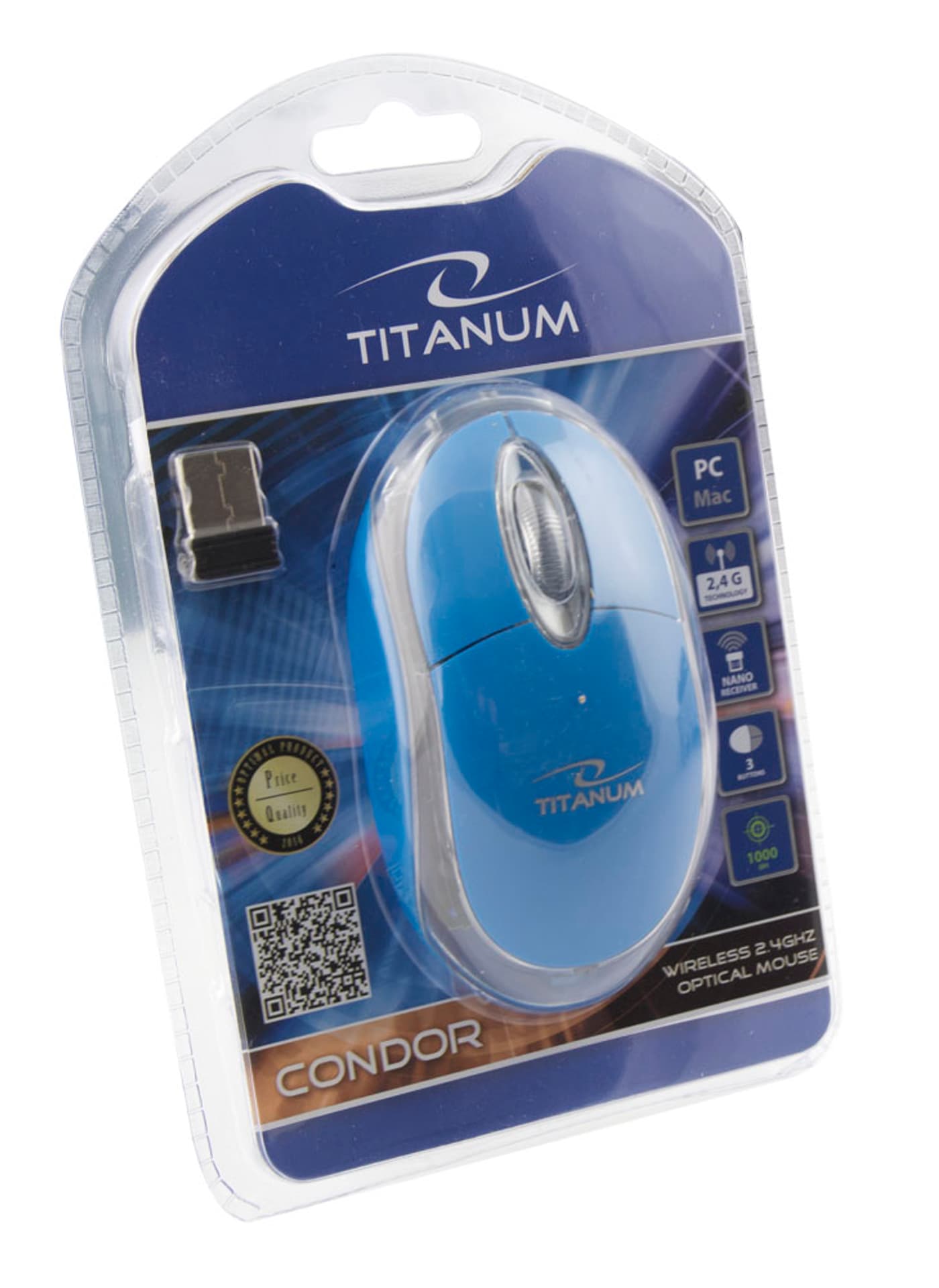 

TM120B Mysz bezprzewodowa 2.4GHz 3D optyczna USB Condor niebieska