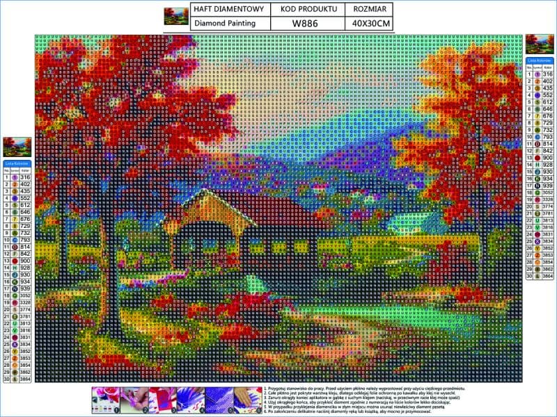 

Haft Diamentowy, Obraz, Mozaika Diamentowa Diamond Painting, JESIENNY KRAJOBRAZ 40x30cm