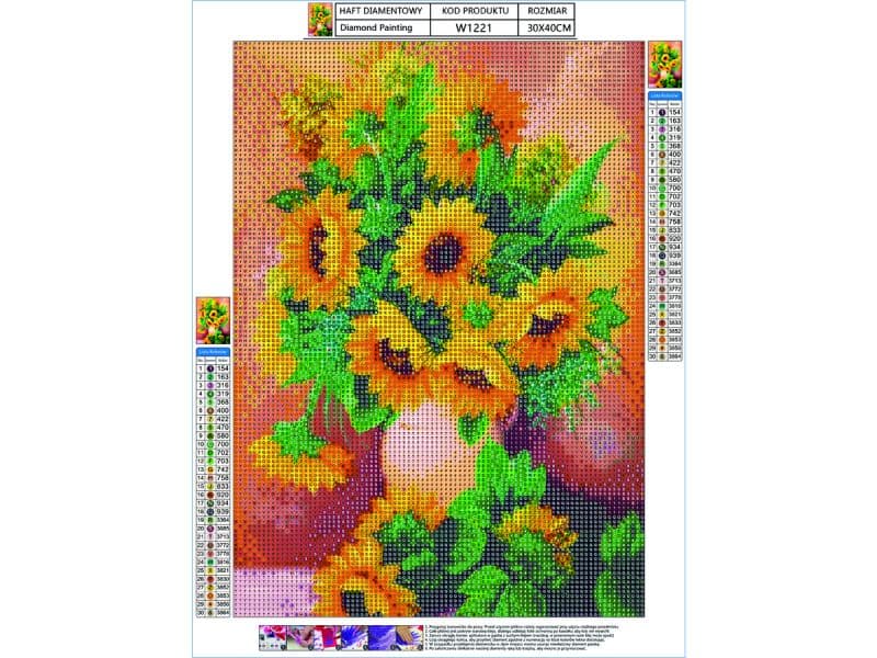 

Haft Diamentowy, Obraz, Mozaika Diamentowa Diamond Painting, SŁONECZNIKI 30x40cm