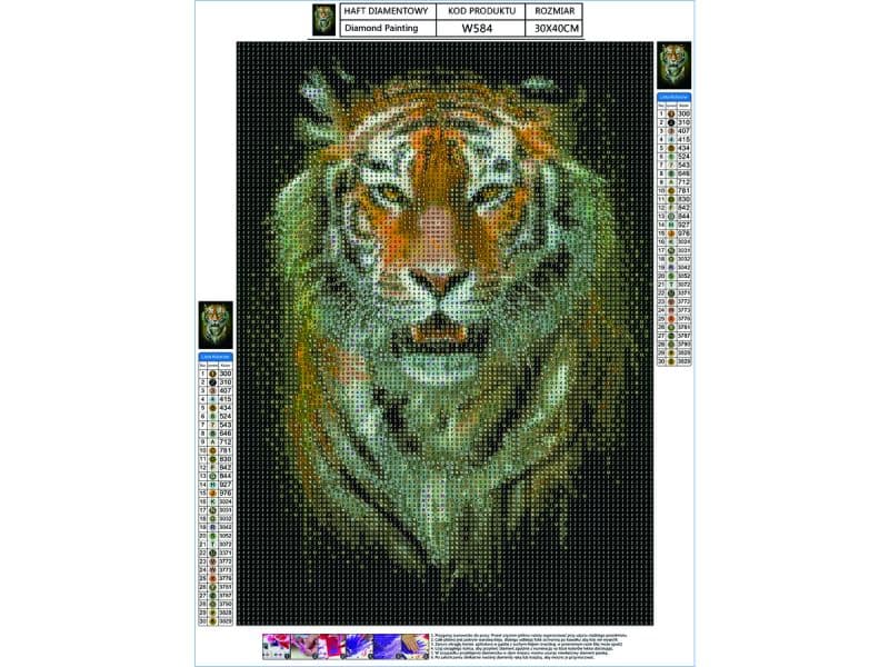

Haft Diamentowy, Obraz, Mozaika Diamentowa Diamond Painting, TYGRYS 30x40cm
