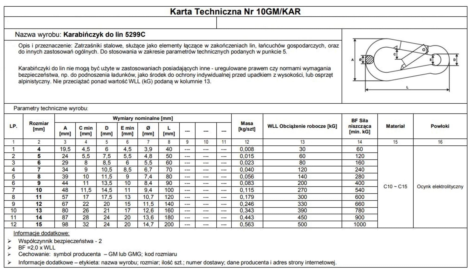 

KARABIŃCZYK DO LIN DIN 5299C 14*180MM