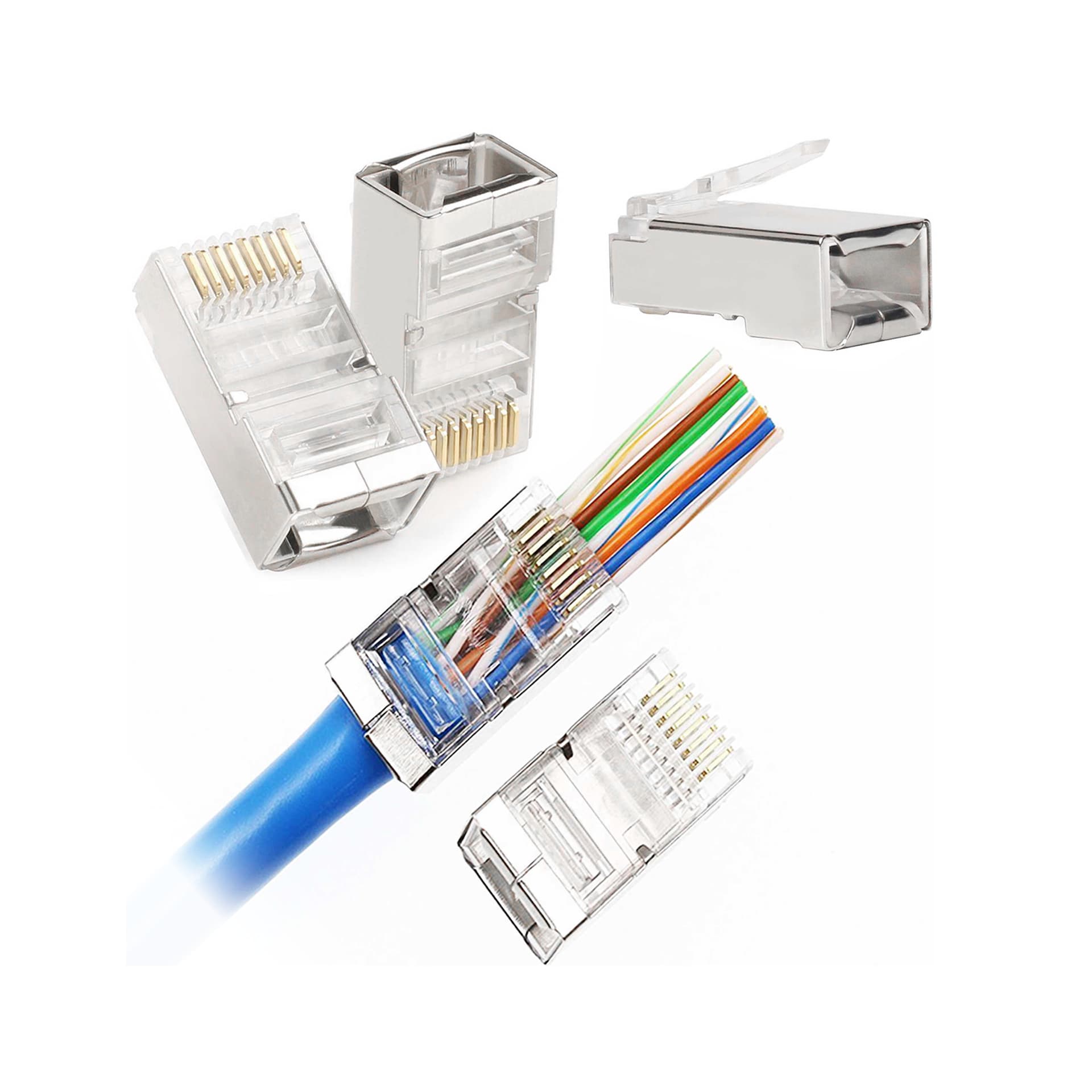 

Wtyk telefon. RJ45 8P 8C(drut)przelotowy CAT.5E ekranowany, Drut)przelotowy cat.5e ekranowan