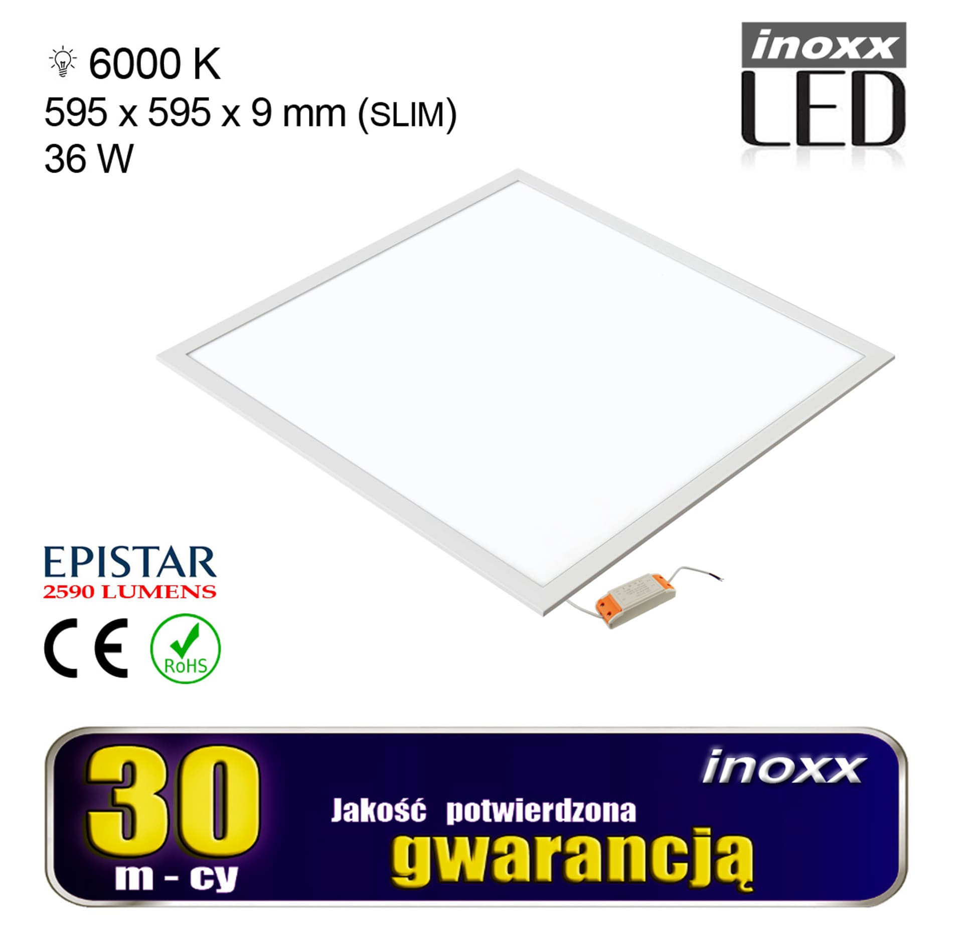 

PANEL LED 60X60 36W LAMPA SUFITOWA KASETON 6000K ZIMNY + RAMKA NATYNKOWA CZARNA