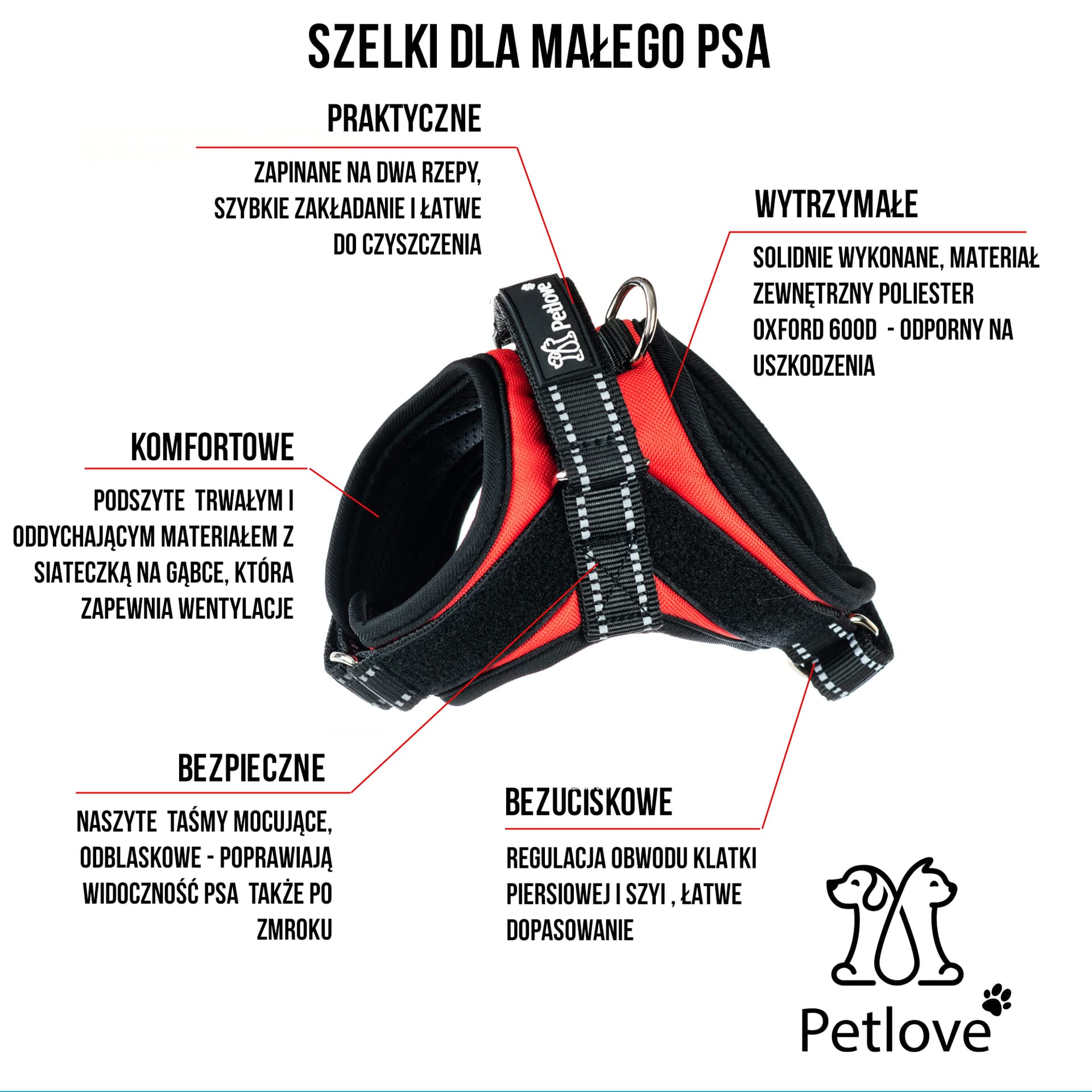 

PETLOVE Szelki dla małego psa XS czarne [SZELMPXSBK]