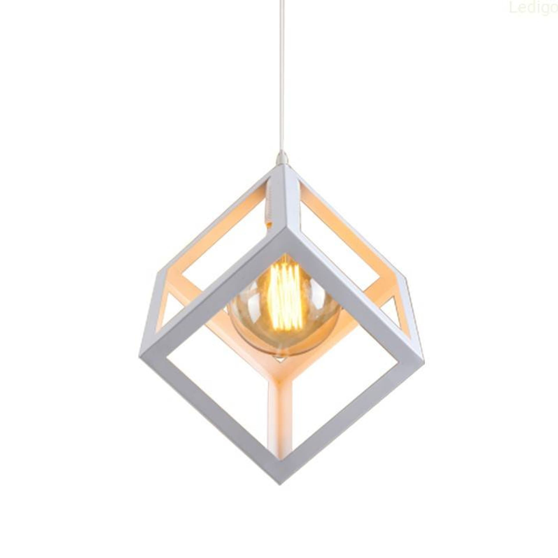 

Lampa wisząca metalowa industrial kostka biała