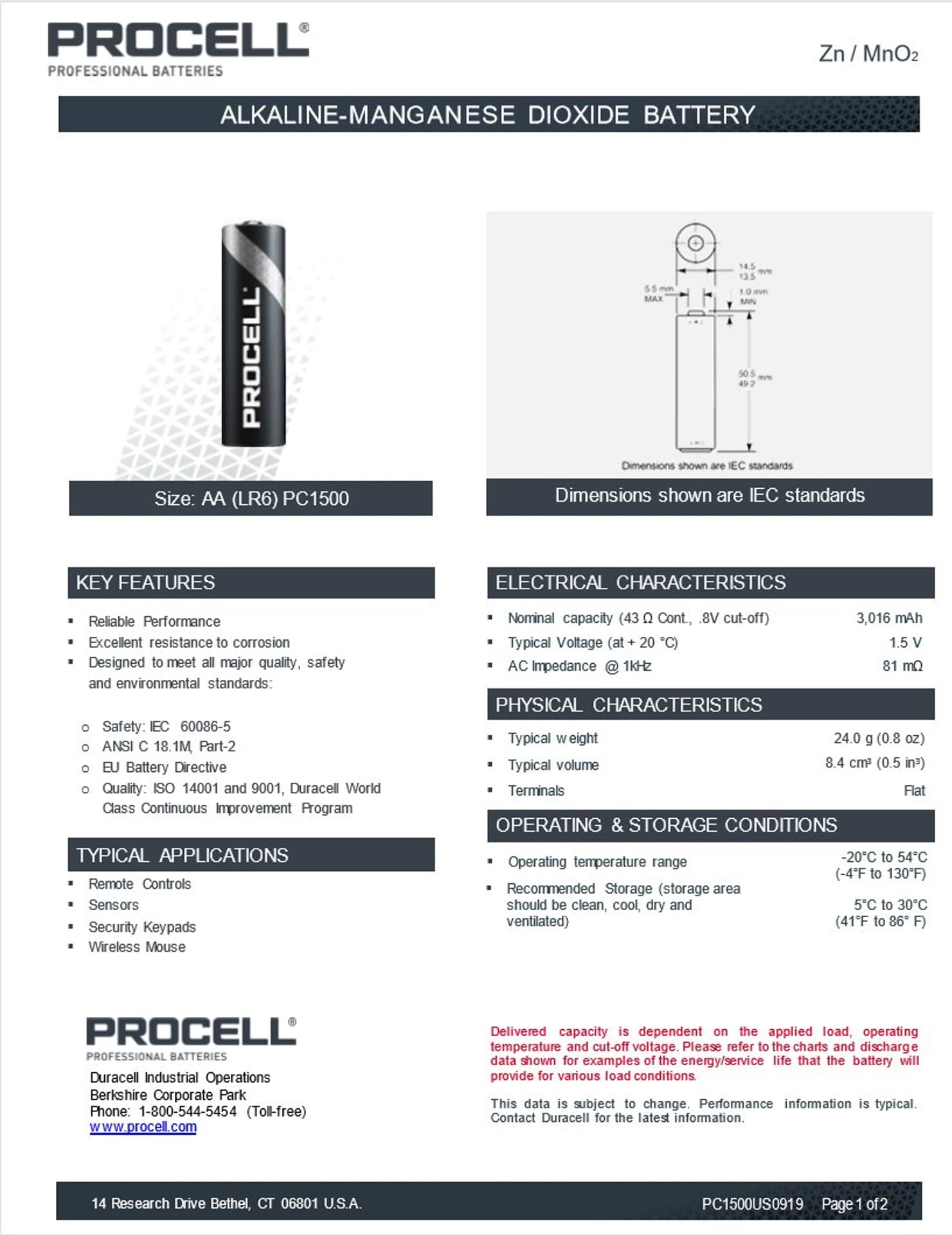 

Bateria Duracell Procell LR6 AA