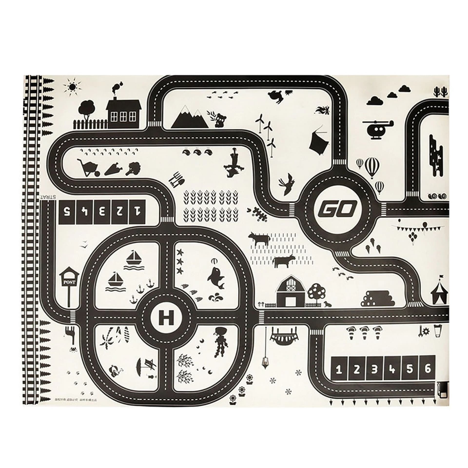

Mata do zabawy miasto ulica + znaki drogowe wodoodporna kremowa 130x100cm