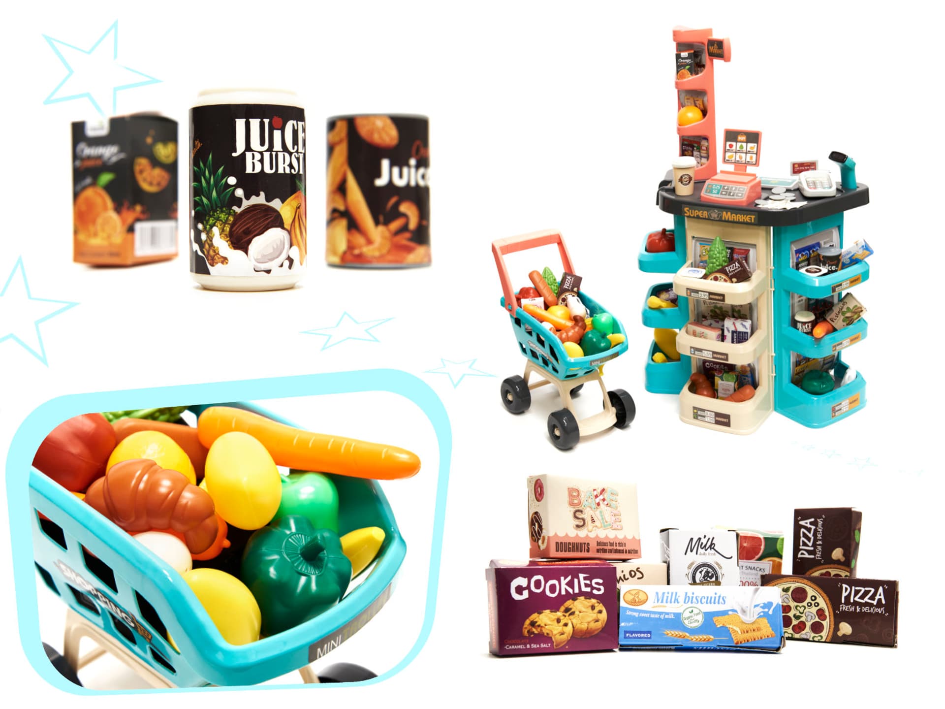 

Supermarket sklep kasa fiskalna + wózek miętowy