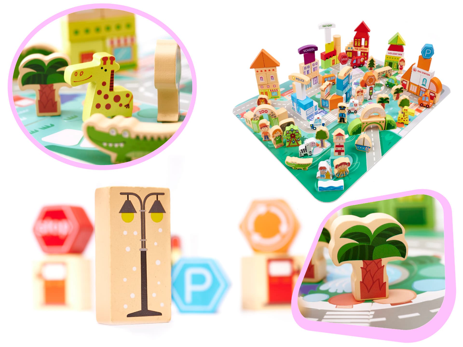 

Klocki drewniane edukacyjne miasto puzzle 120el.