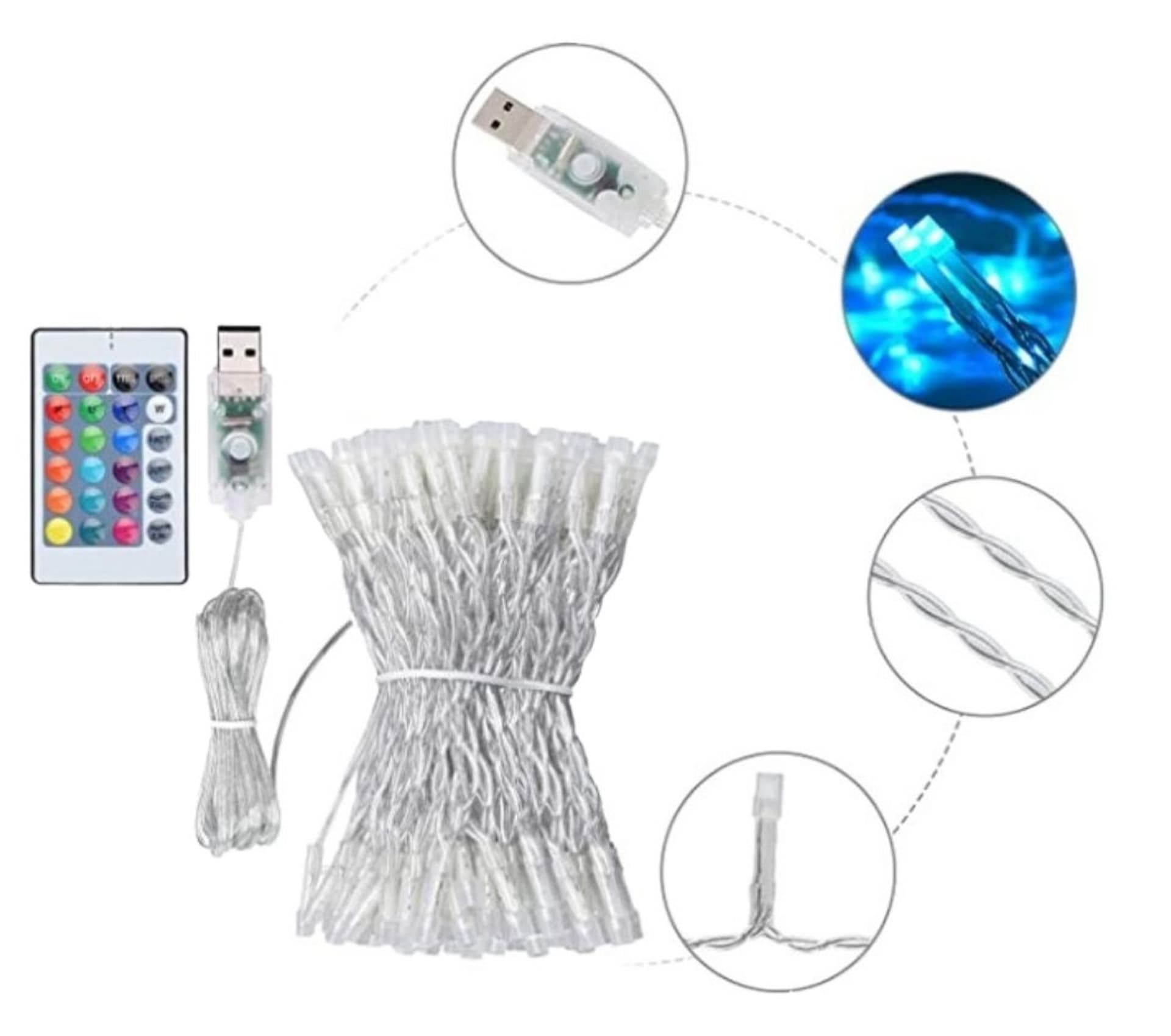

Kurtyna świetlna girlanda lampki LED 3x3m 200LED USB multikolor + pilot 16kolorów z pamięcią