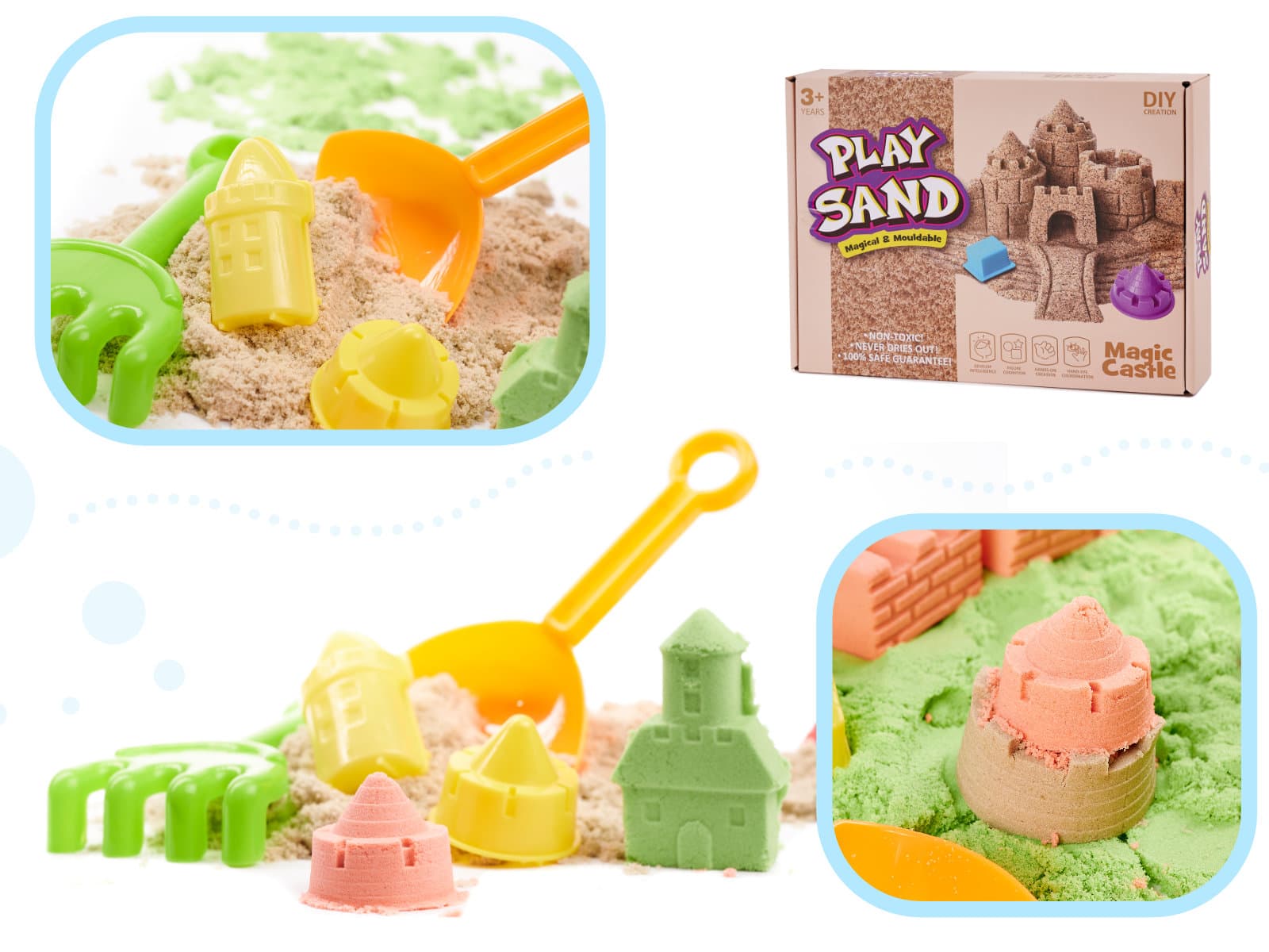 

Piasek kinetyczny księżycowy 750g magiczny zamek + akcesoria