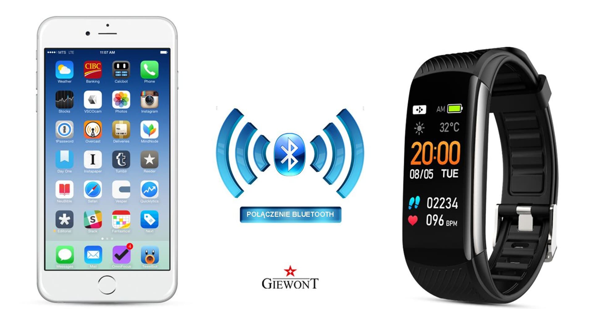 

Smartband Giewont Czarny GW200-6 + Pasek Granatowy
