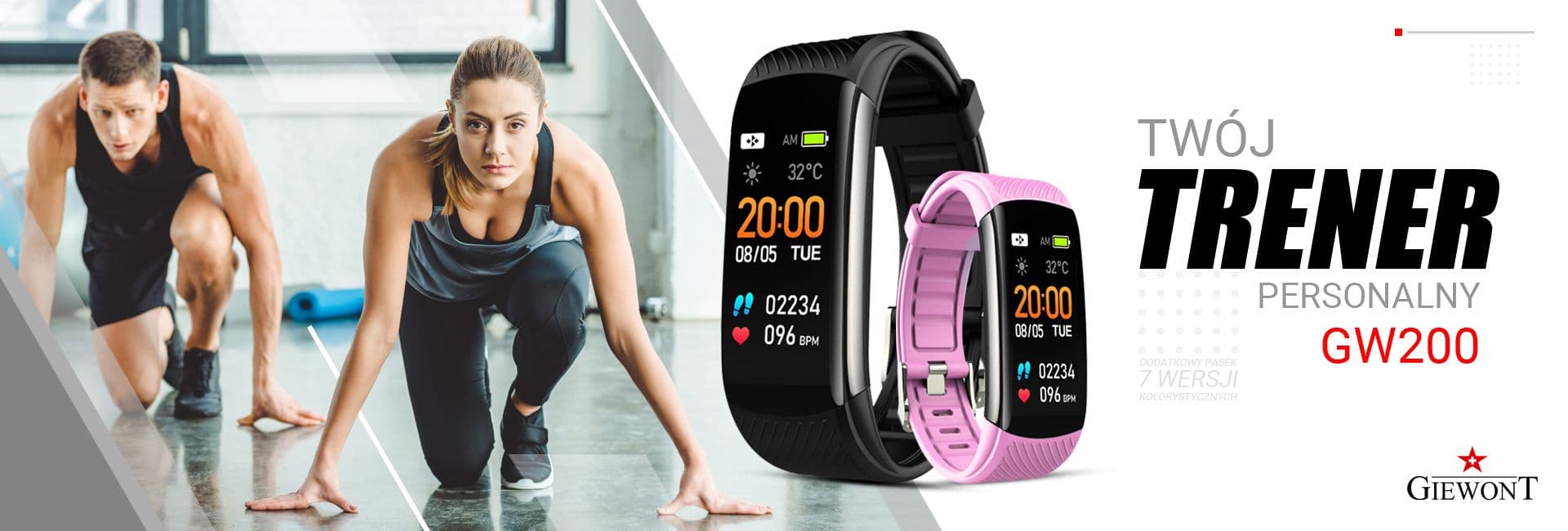 

Smartband Giewont Czarny GW200-4 + Pasek Różowy