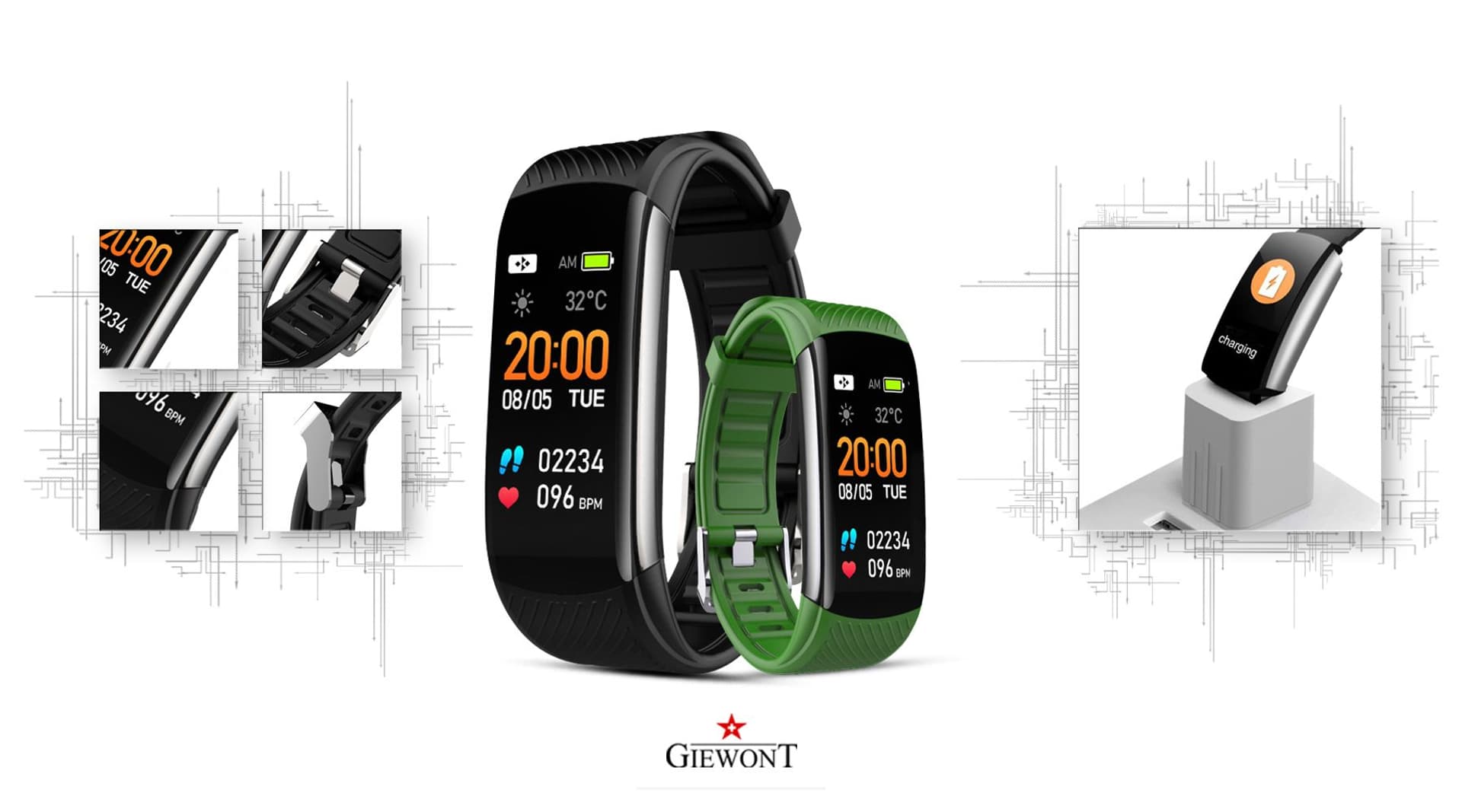 

Smartband Giewont Czarny GW200-5 + Pasek Zielony