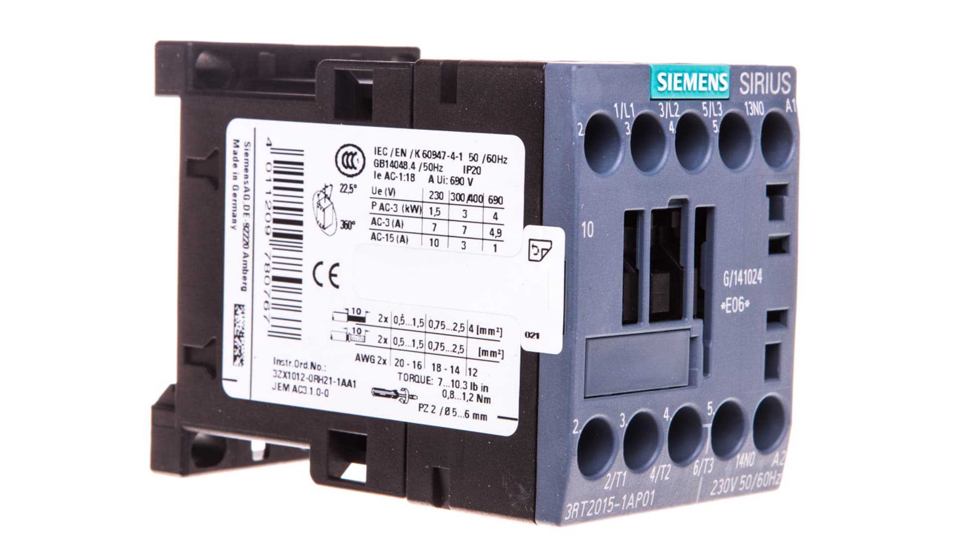 

Stycznik mocy 7A 3P 230V AC 1Z 0R S00 3RT2015-1AP01