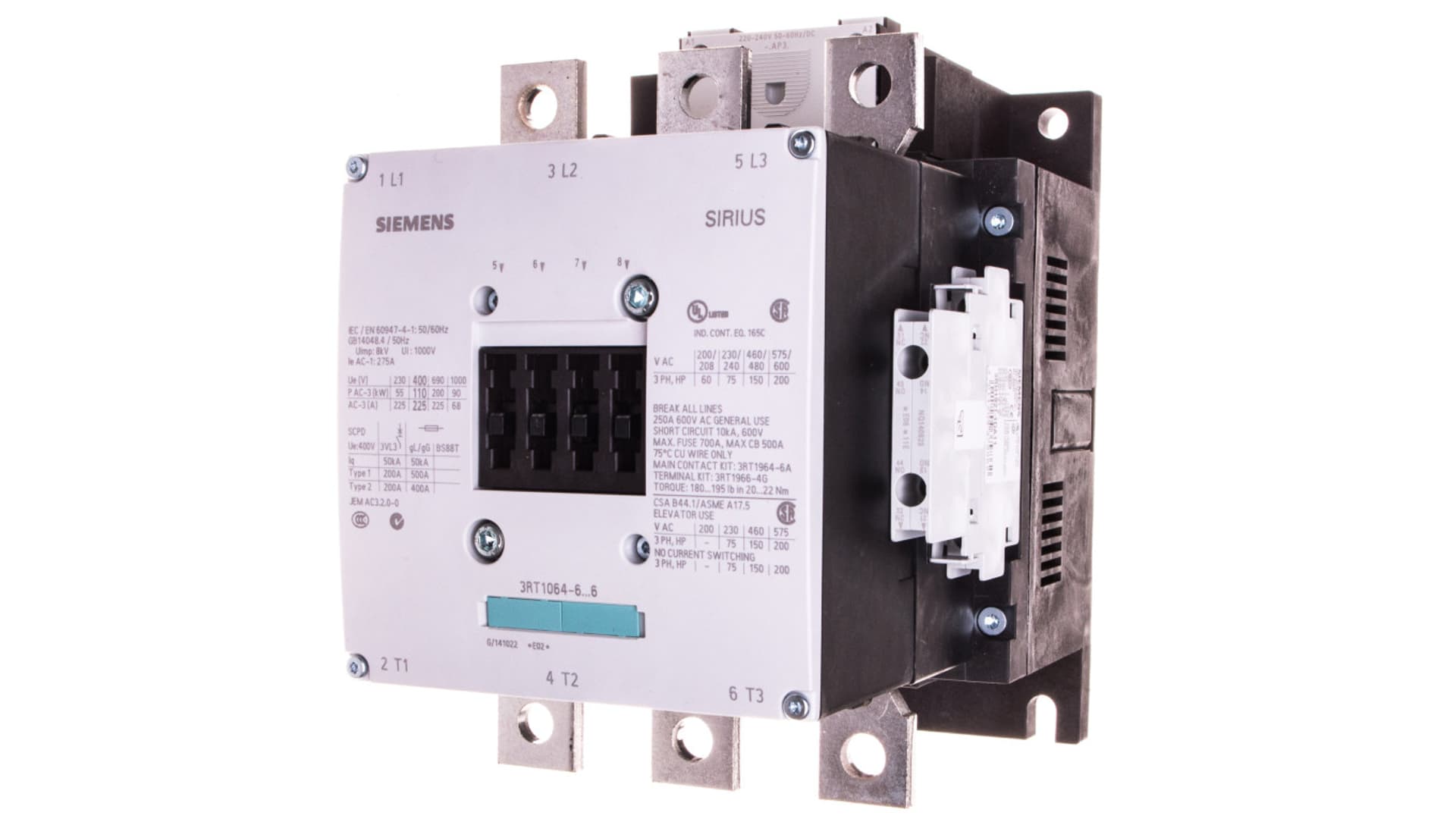 

Stycznik mocy 225A 3P 220-240V AC 2Z 2R S10 3RT1064-6AP36
