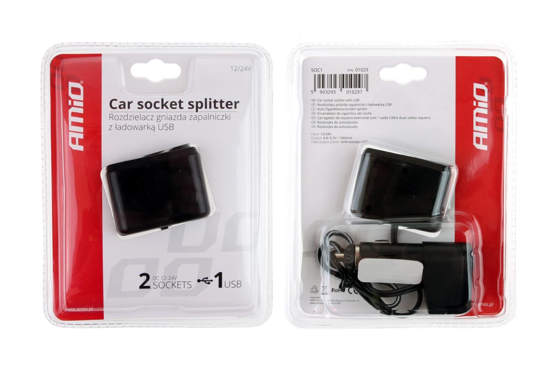 

Rozgałęźnik, rozgałęziacz zapalniczki soc1, 2+1 usb