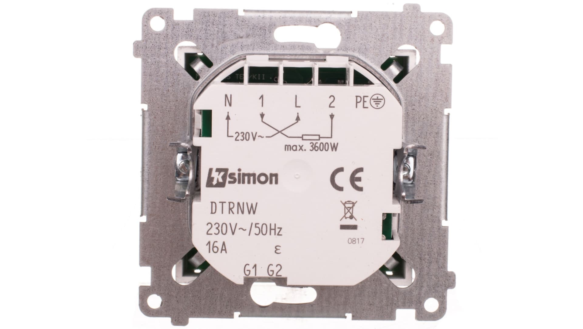 

Simon 54 Regulator temperatury z wyświetlaczem z czujnikiem wewnętrznym 16(2) A 230V srebrny mat DTRNW.01/43, 2) a 230v srebrny mat dtrnw.01/4