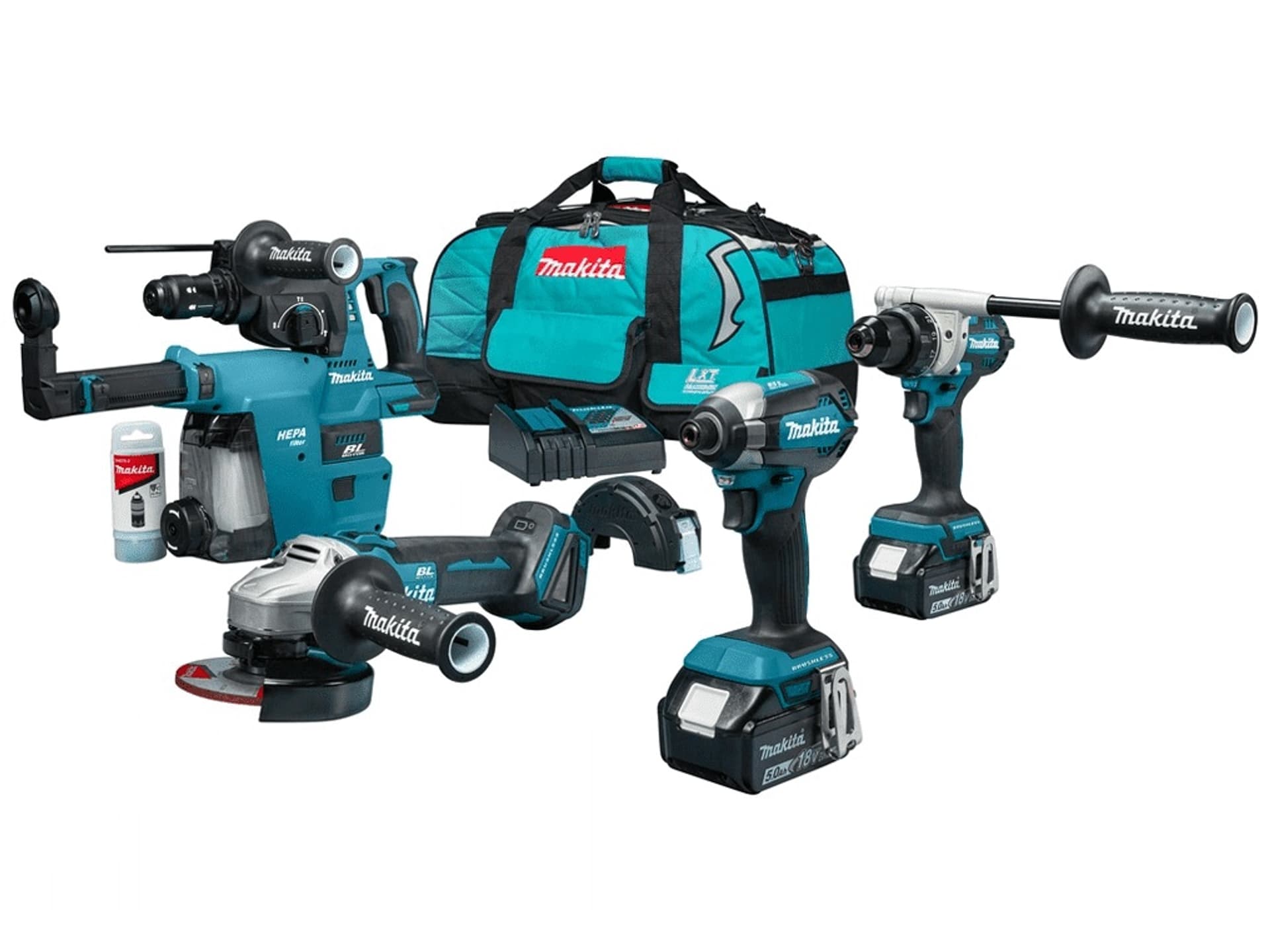 

ZESTAW COMBO LXT18V DGA504+DDF486+DTD153+DHR243+DX07 2*5.0AH