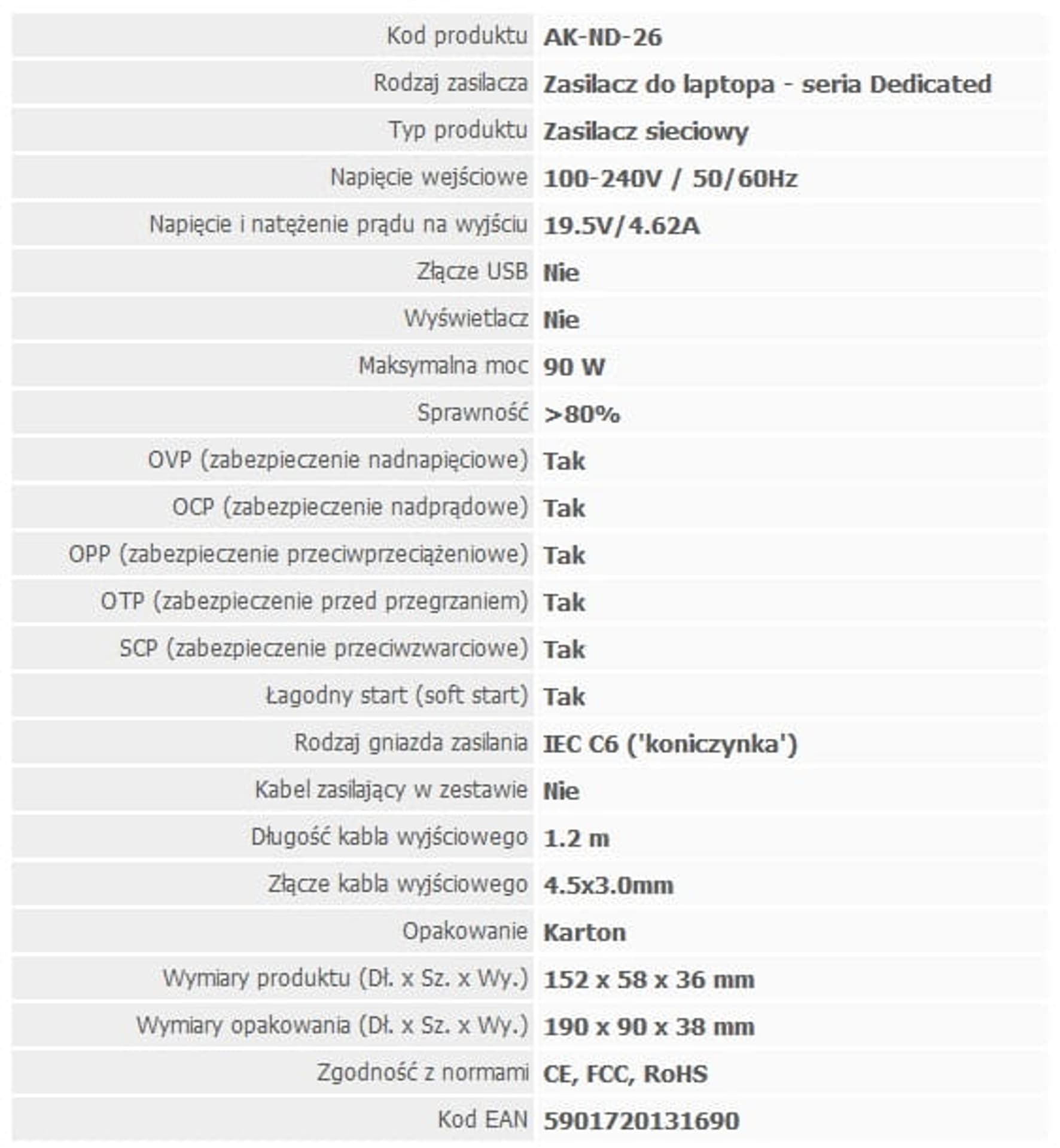 

Zasilacz ND-26 HP 19.5V/4,62A 90W