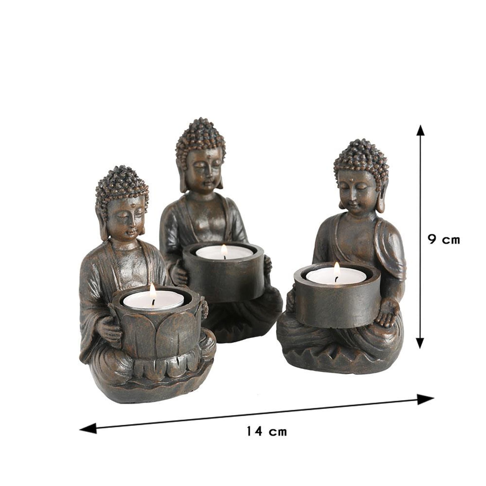 

Komplet 3 świeczników na tealighty Budda
