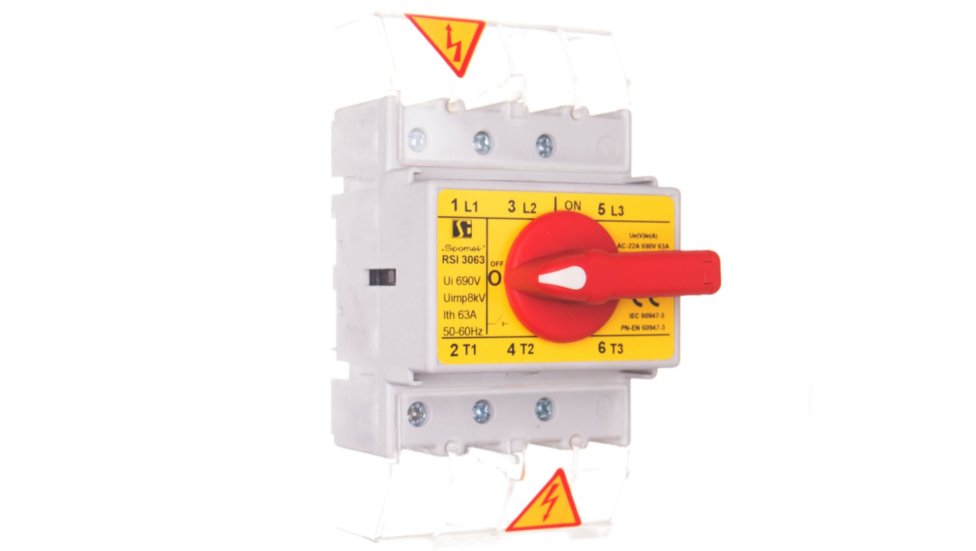 

Rozłącznik izolacyjny 3P 63A z pokrętłem na rozłączniku czerwonym RSI-3063W03