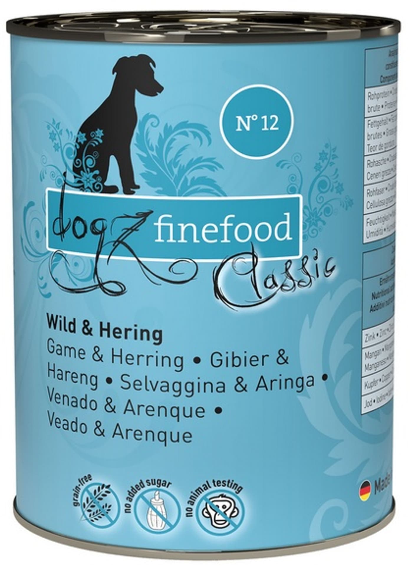 

Dogz Finefood Classic N.12 Dziczyzna i śledź puszka 400g