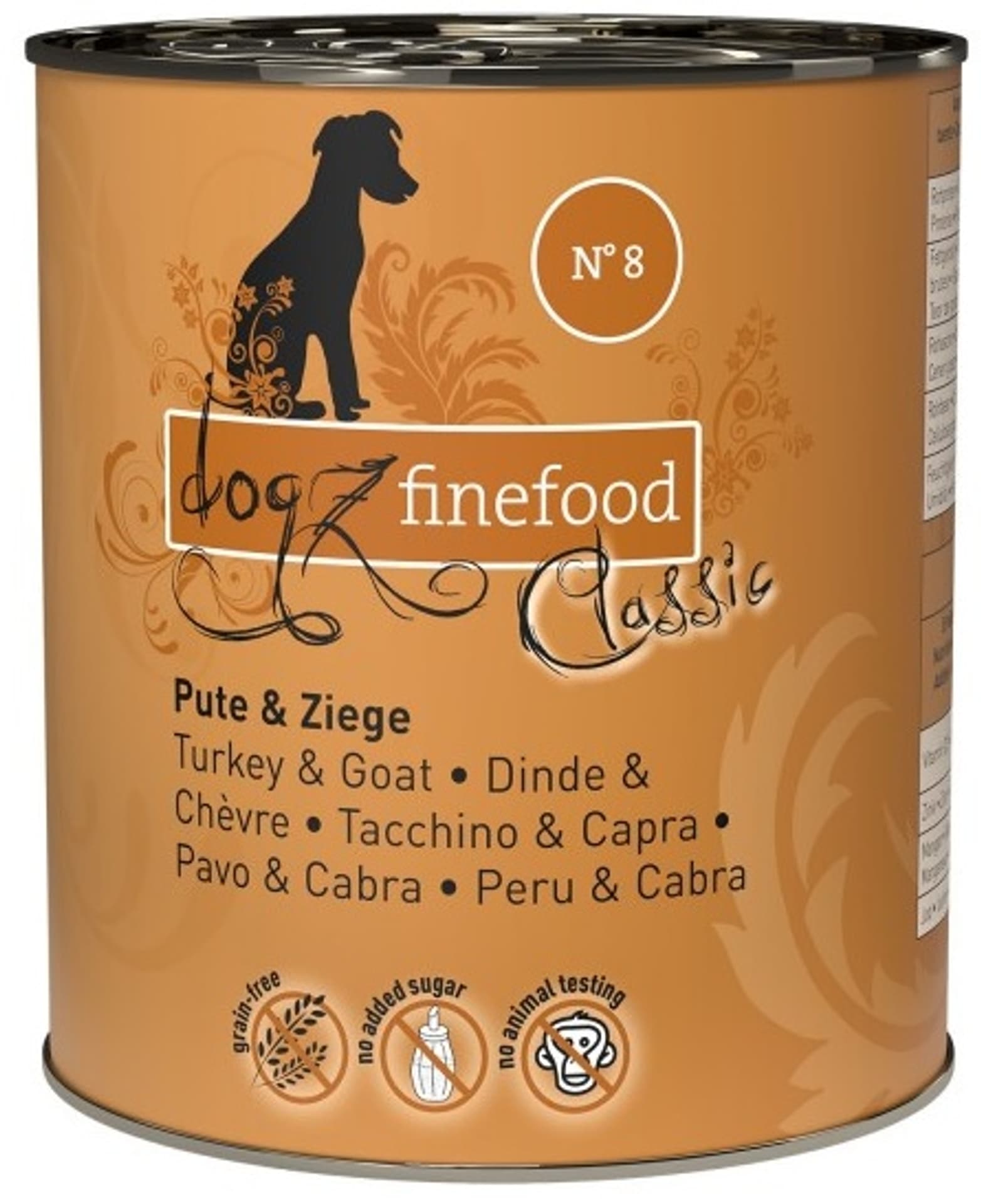 

Dogz Finefood Classic N.08 Indyk i koza puszka 800g