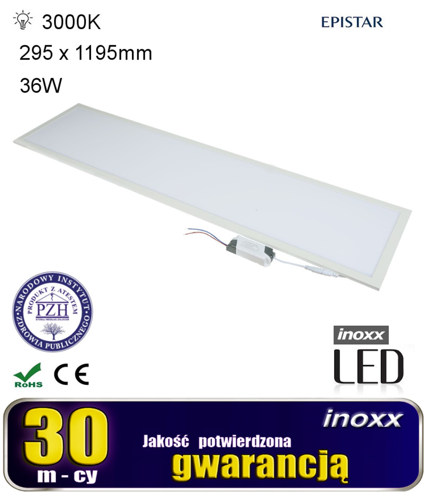 

Panel led sufitowy 120x30 36w lampa slim kaseton 3000k ciepły+ ramka natynkowa czarna