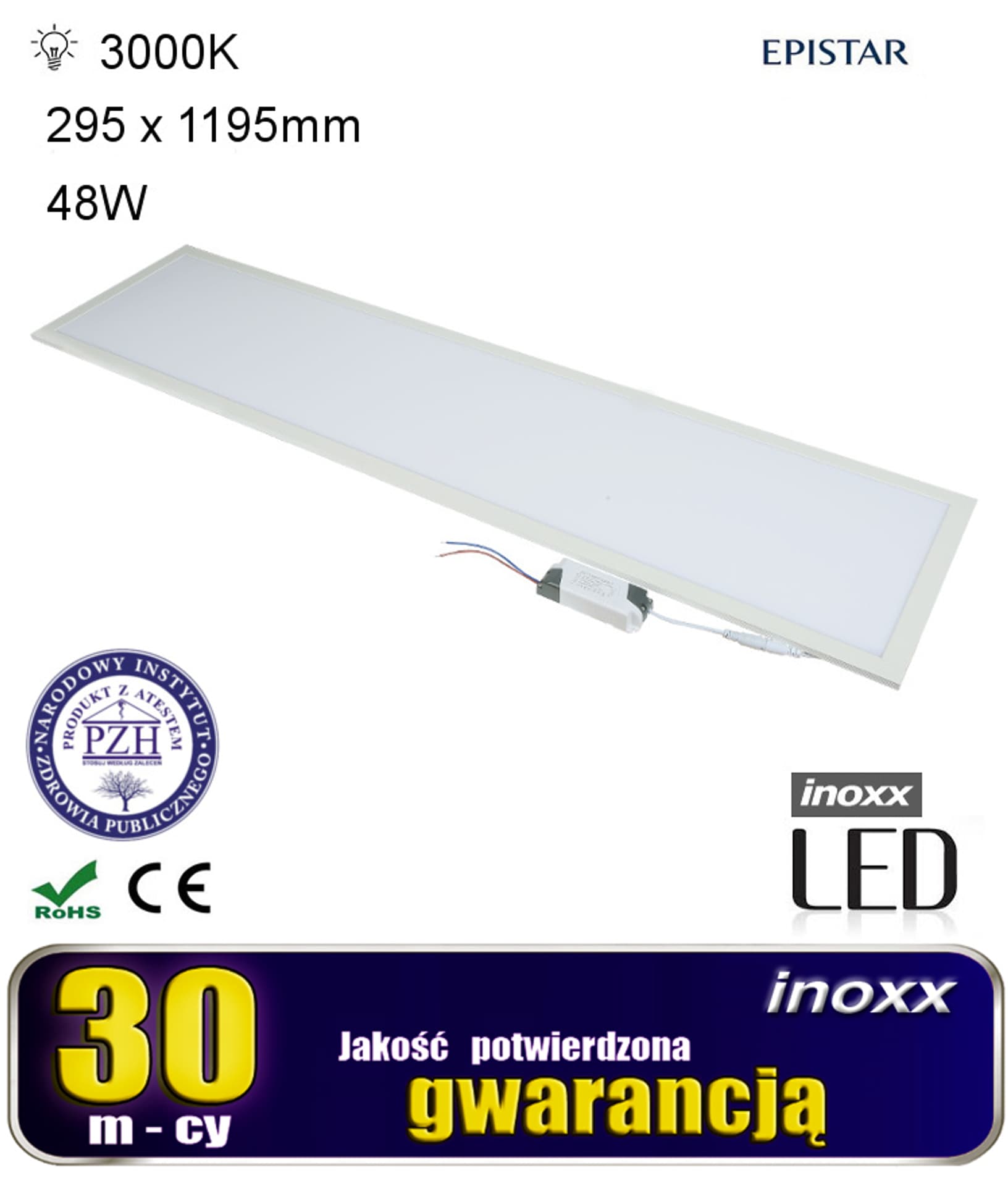 

Panel led sufitowy 120x30 48w lampa slim kaseton 3000k ciepły+ ramka natynkowa czarna