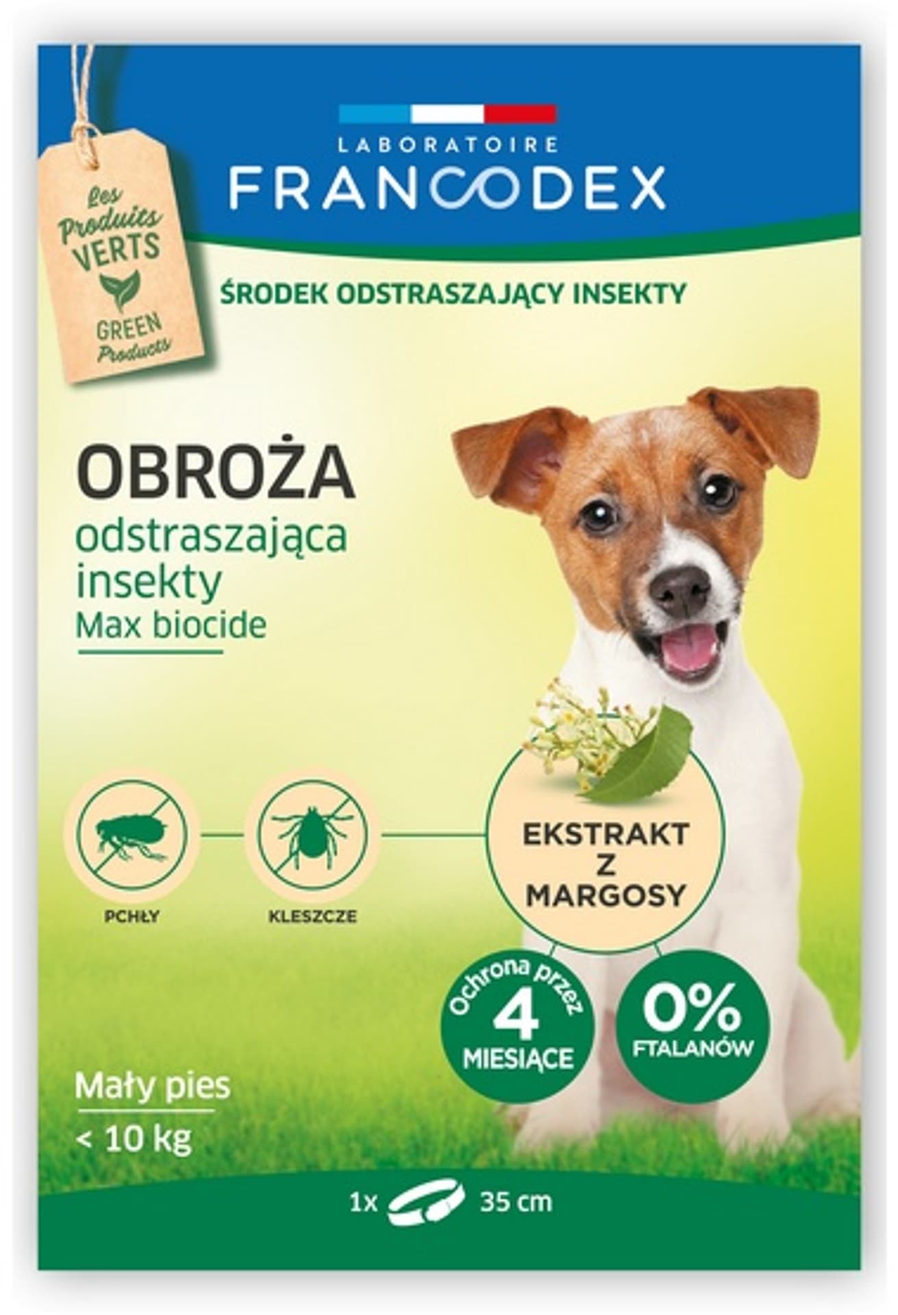 

FRANCODEX Obroża dla małych psów do 10 kg odstraszająca insekty - 4 miesiące ochrony - 35 cm