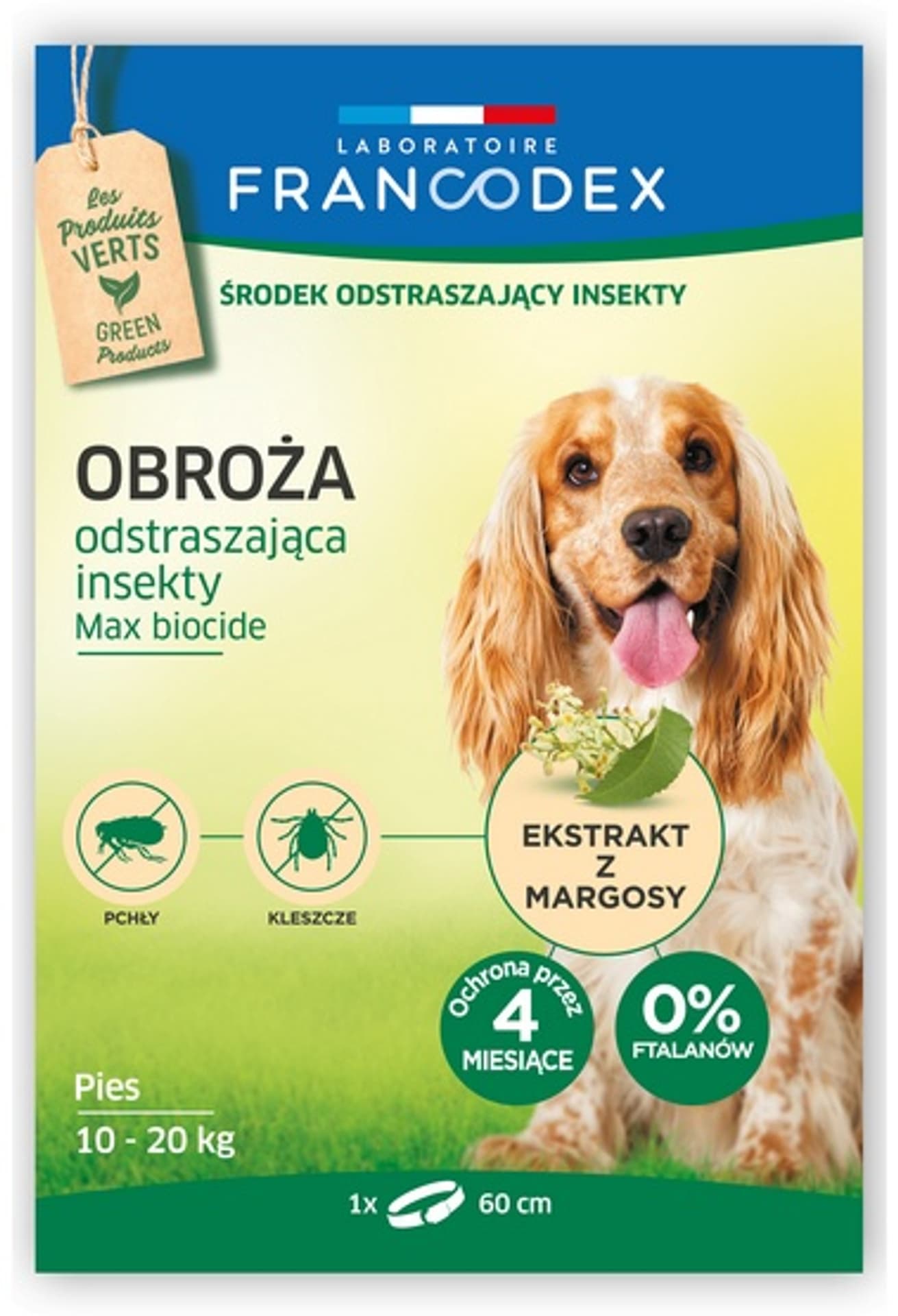 

FRANCODEX Obroża dla średnich psów od 10 kg do 20 kg odstraszająca insekty - 4 miesiące ochrony - 60 cm