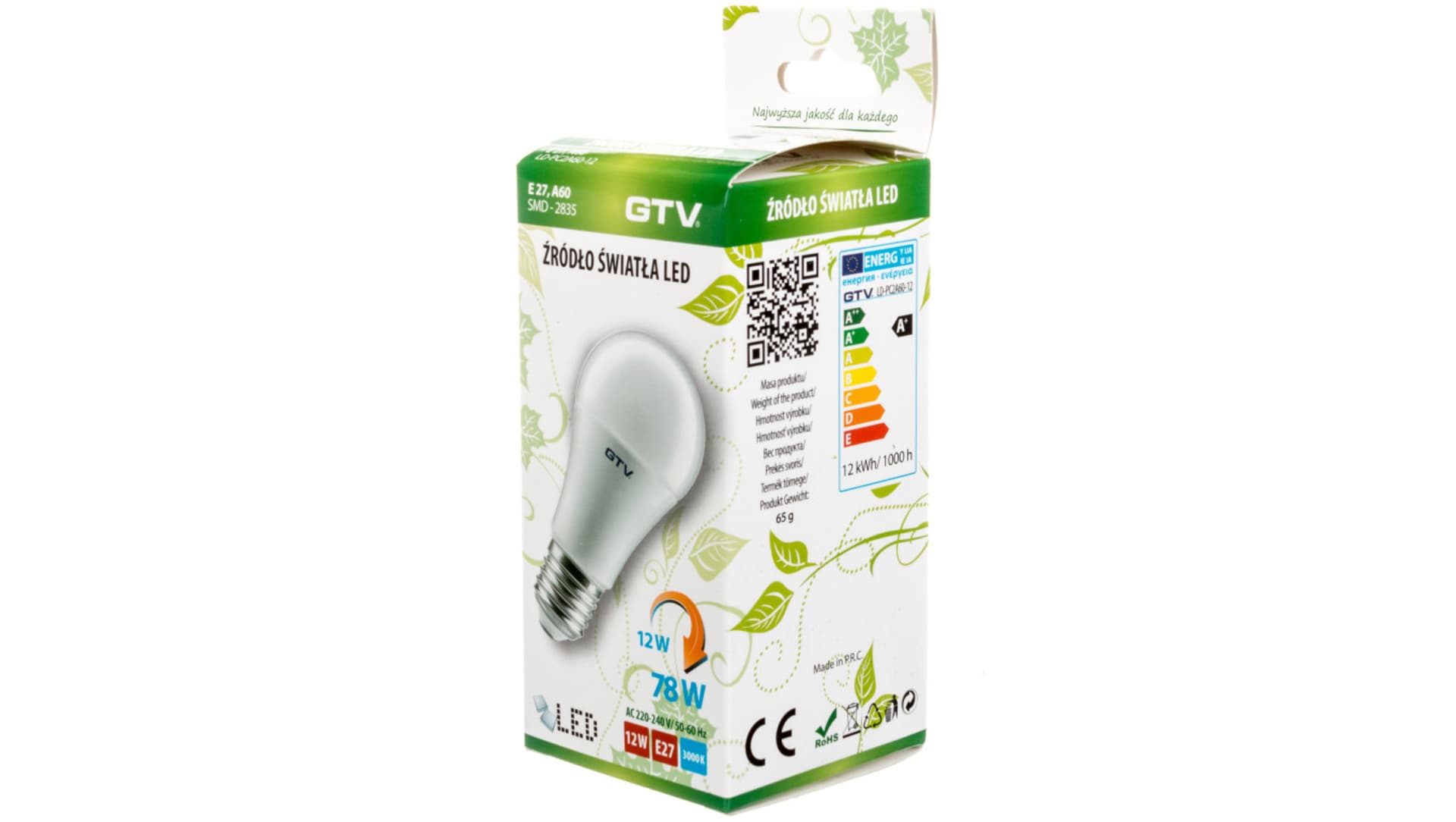 

Żarówka LED E27 12W 1100lm ciepły-biały AC230V 160 stopni LD-PC2A60-12
