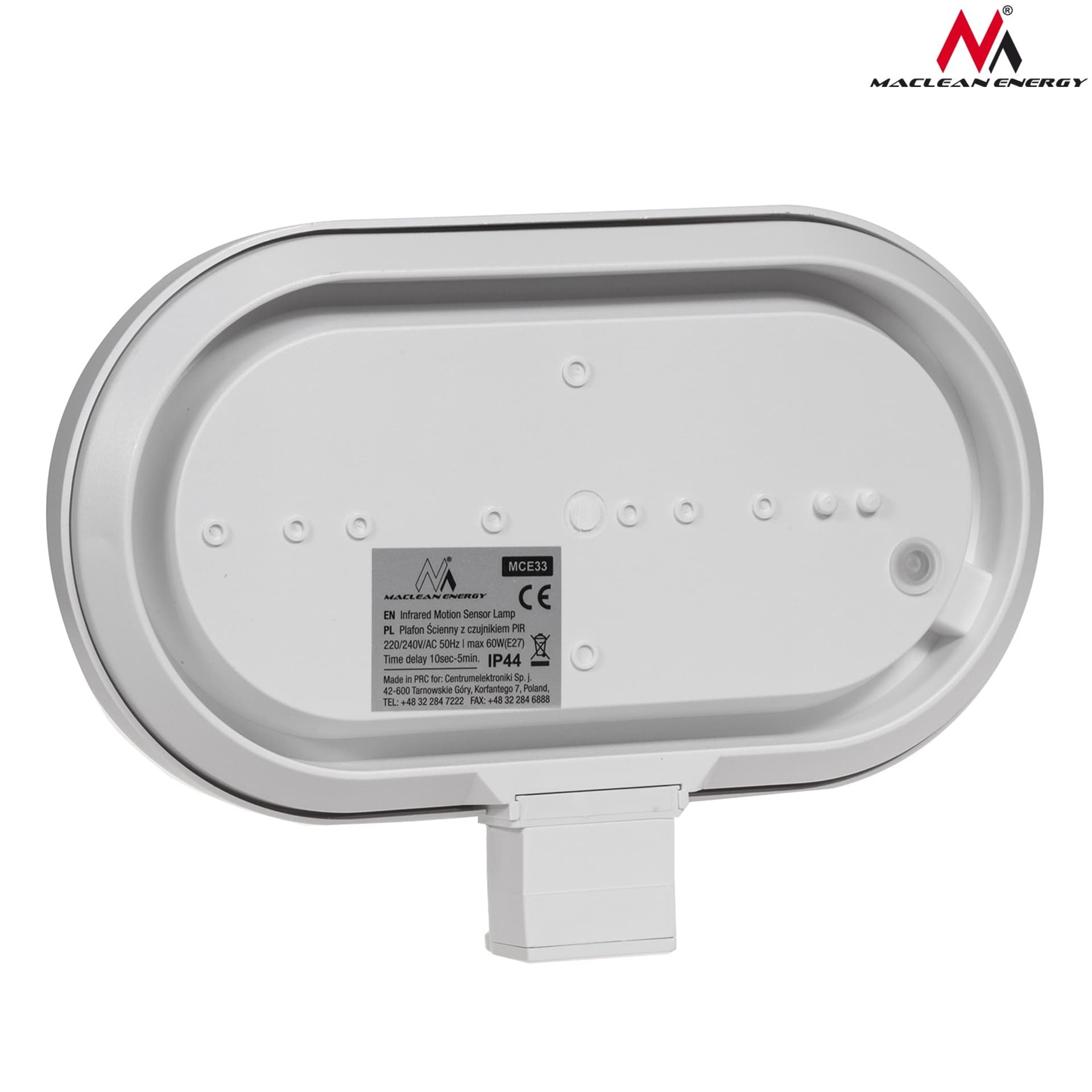 

Oprawa ścienna Maclean, z czujnikiem PIR, max. 60W, 180°, MCE33 W