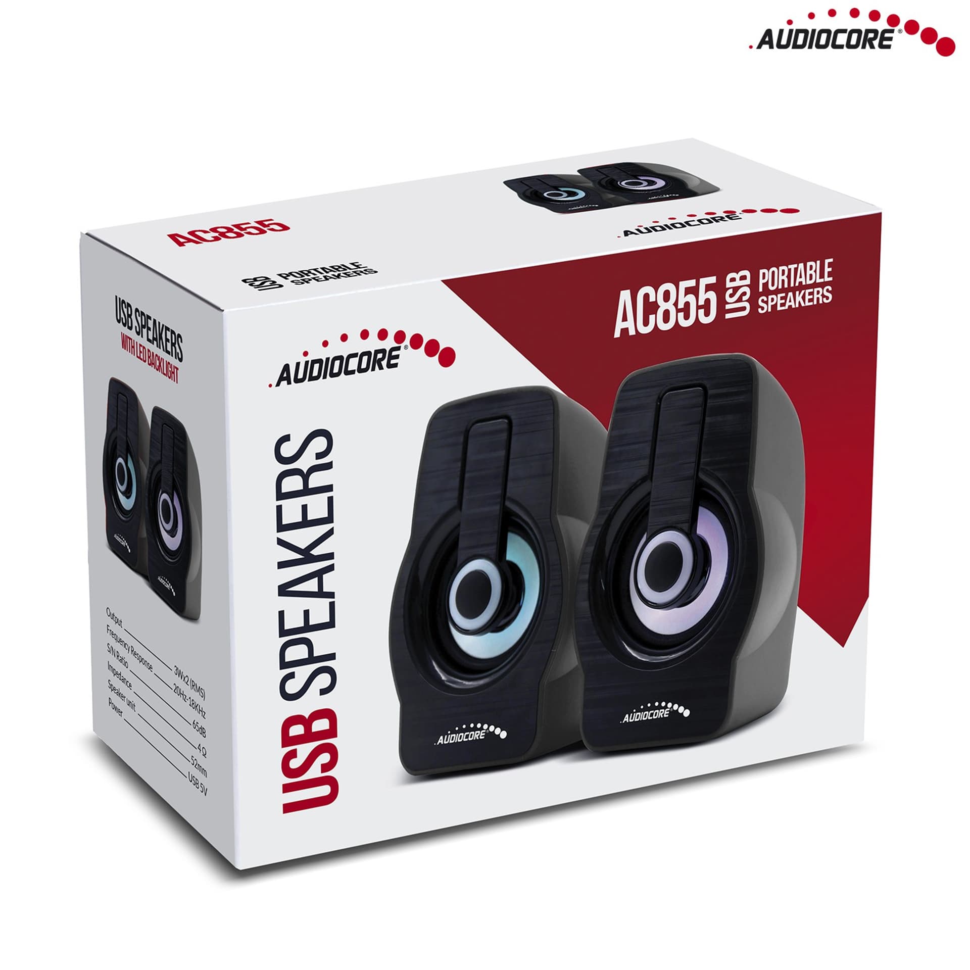 

Głośniki komputerowe Audiocore, 6W, USB, Black, AC855 B