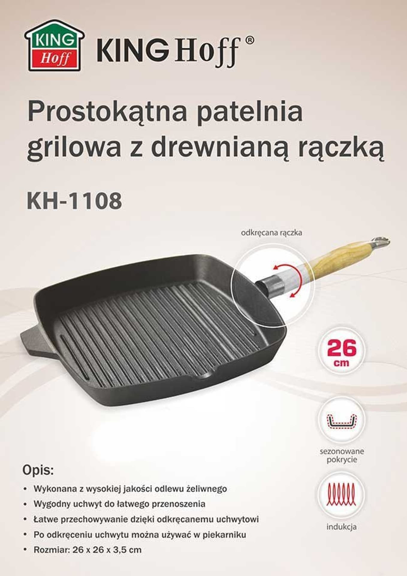 

ŻELIWNA PATELNIA GRILLOWA KINGHOFF KH-1108 26cm