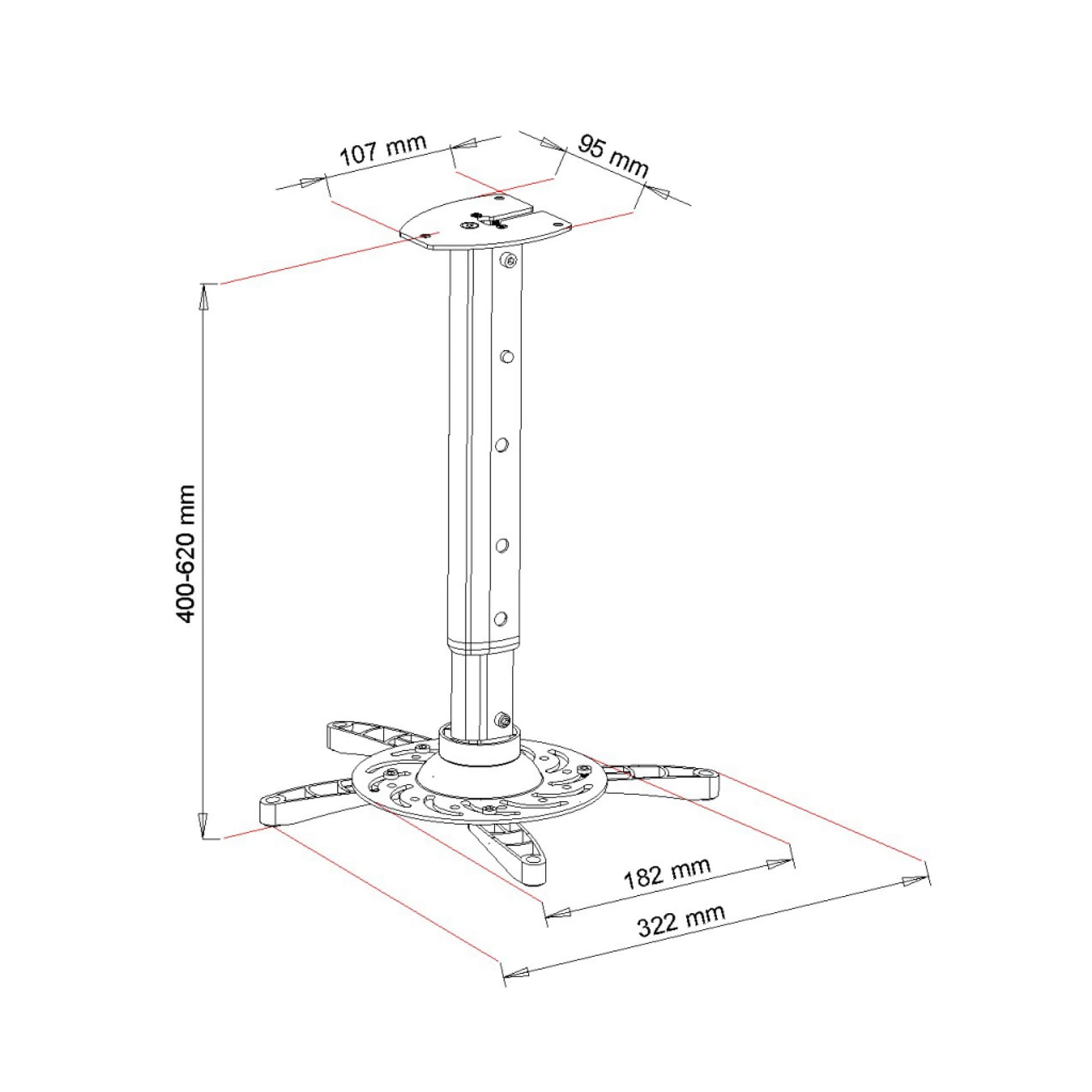 

UCHWYT PODWIESZANY 40-62cm DO PROJEKTORA P-102S 15KG ART srebrny