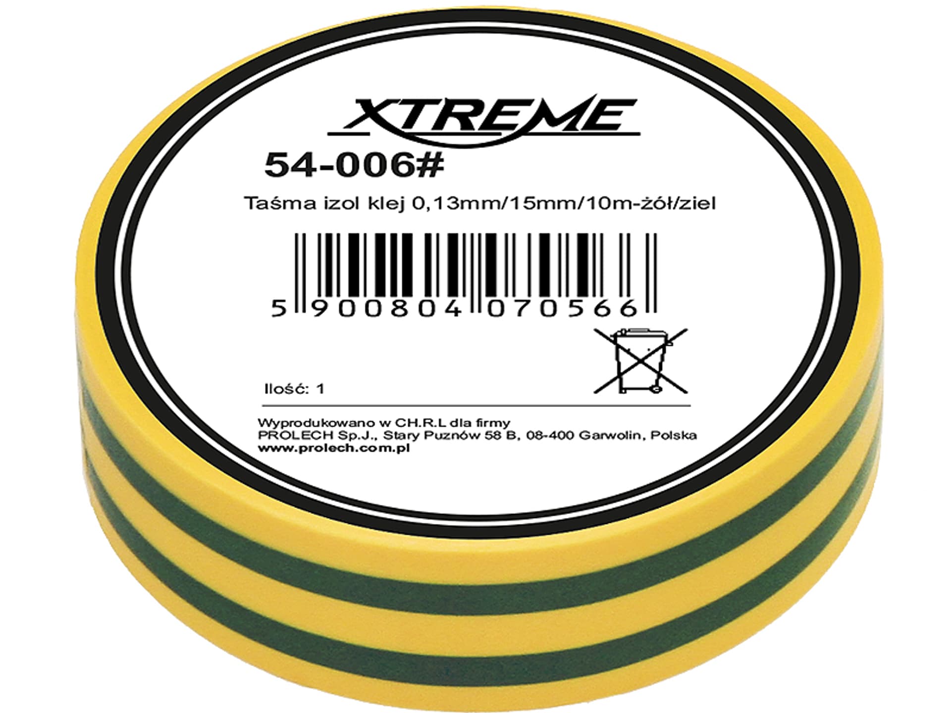

54-006# Taśma izol klej 0,13mm/15mm/10m-żół/ziel