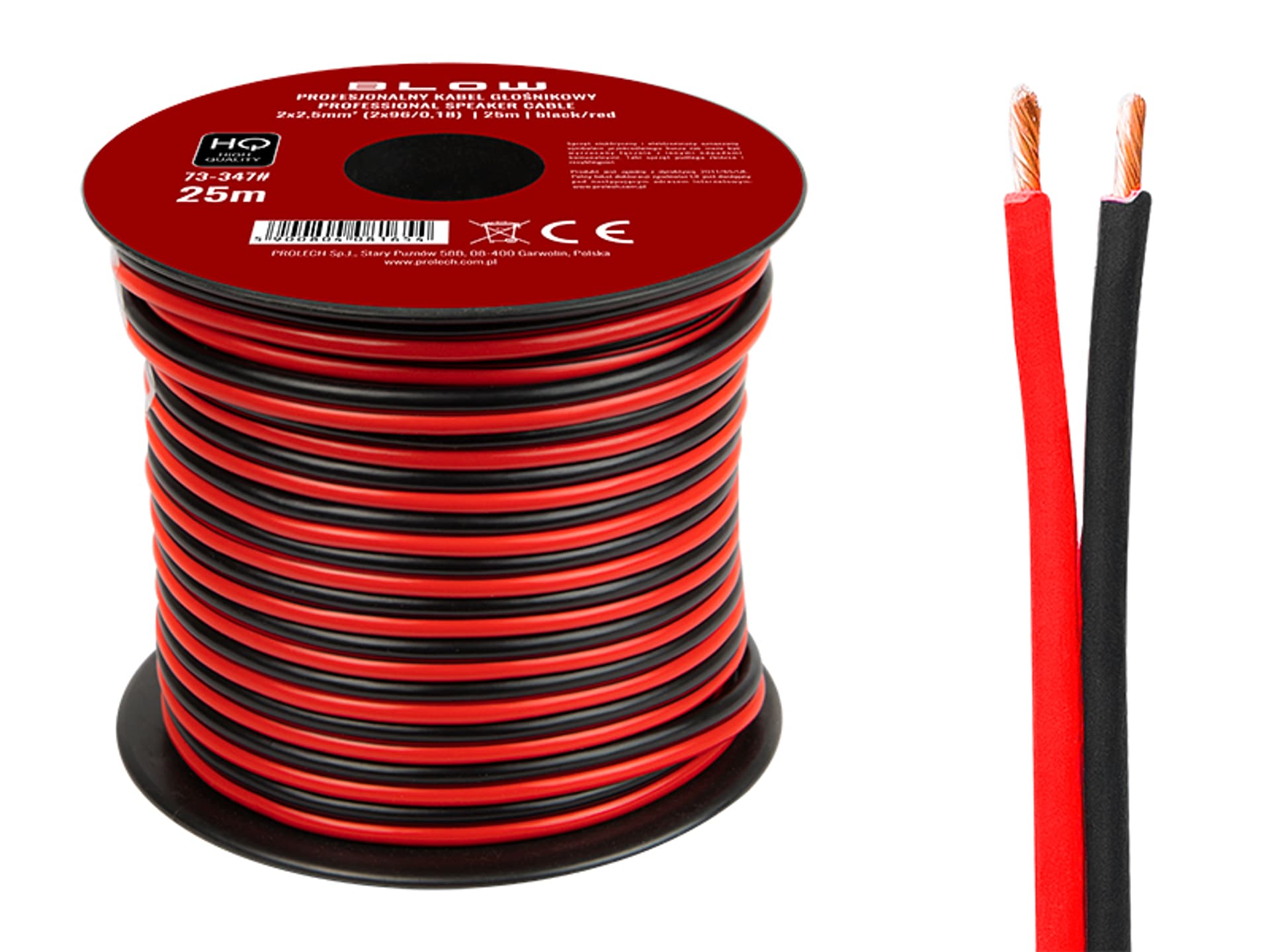

73-347# Przew.głośn.2x2,50mm czarno-czerwony 25m