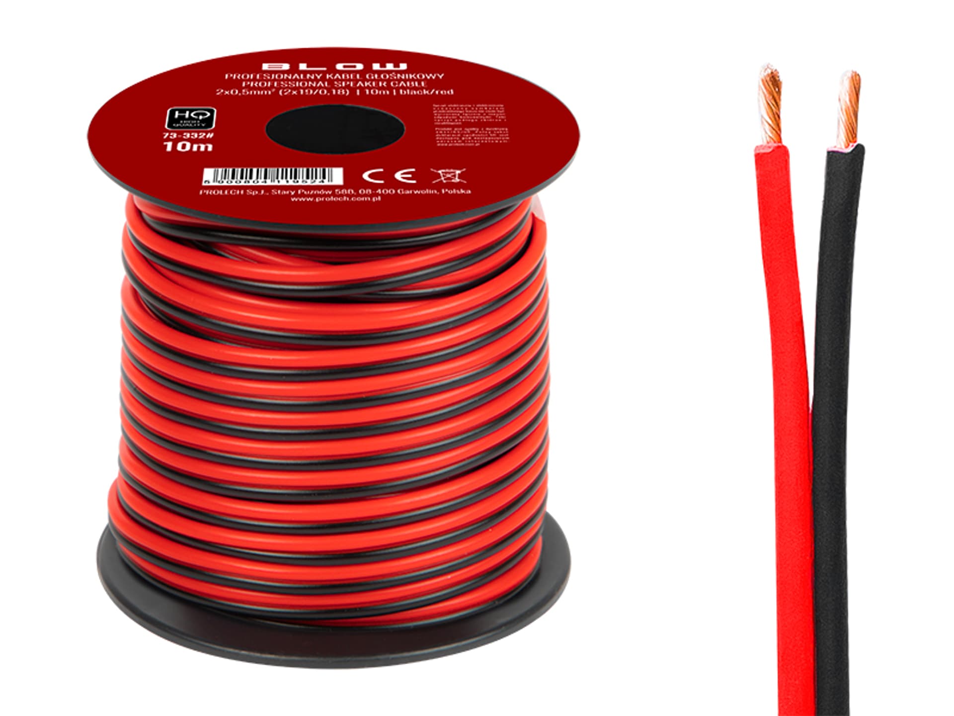 

73-332# Przew.głośn.2x0,50mm czarno-czerwony 10m