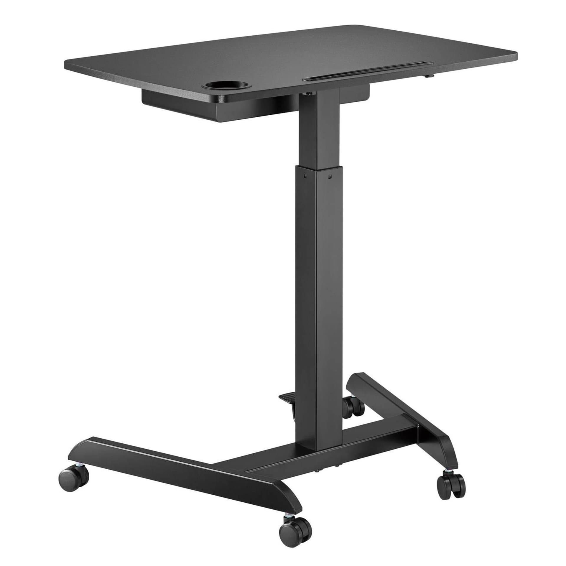 

Biurko stolik do laptopa Maclean, regulacja wysokości, z szufladą, czarny do pracy stojąco siedzącej, max wys 113cm - 8kg max, M