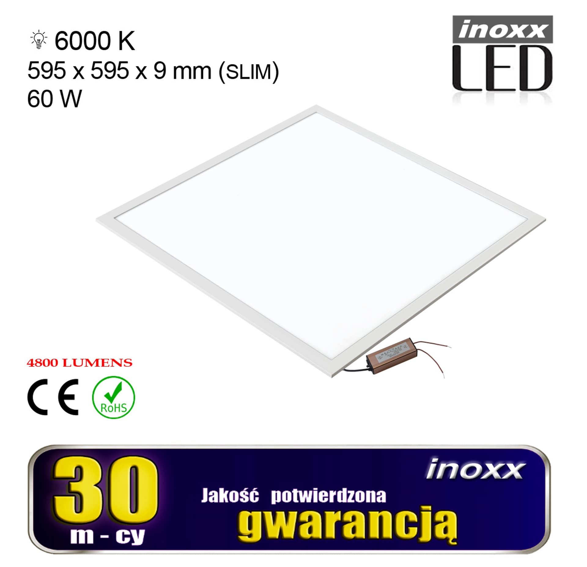 

PANEL LED 60X60 60W LAMPA SUFITOWA KASETON 6000K ZIMNY + RAMKA NATYNKOWA CZARNA