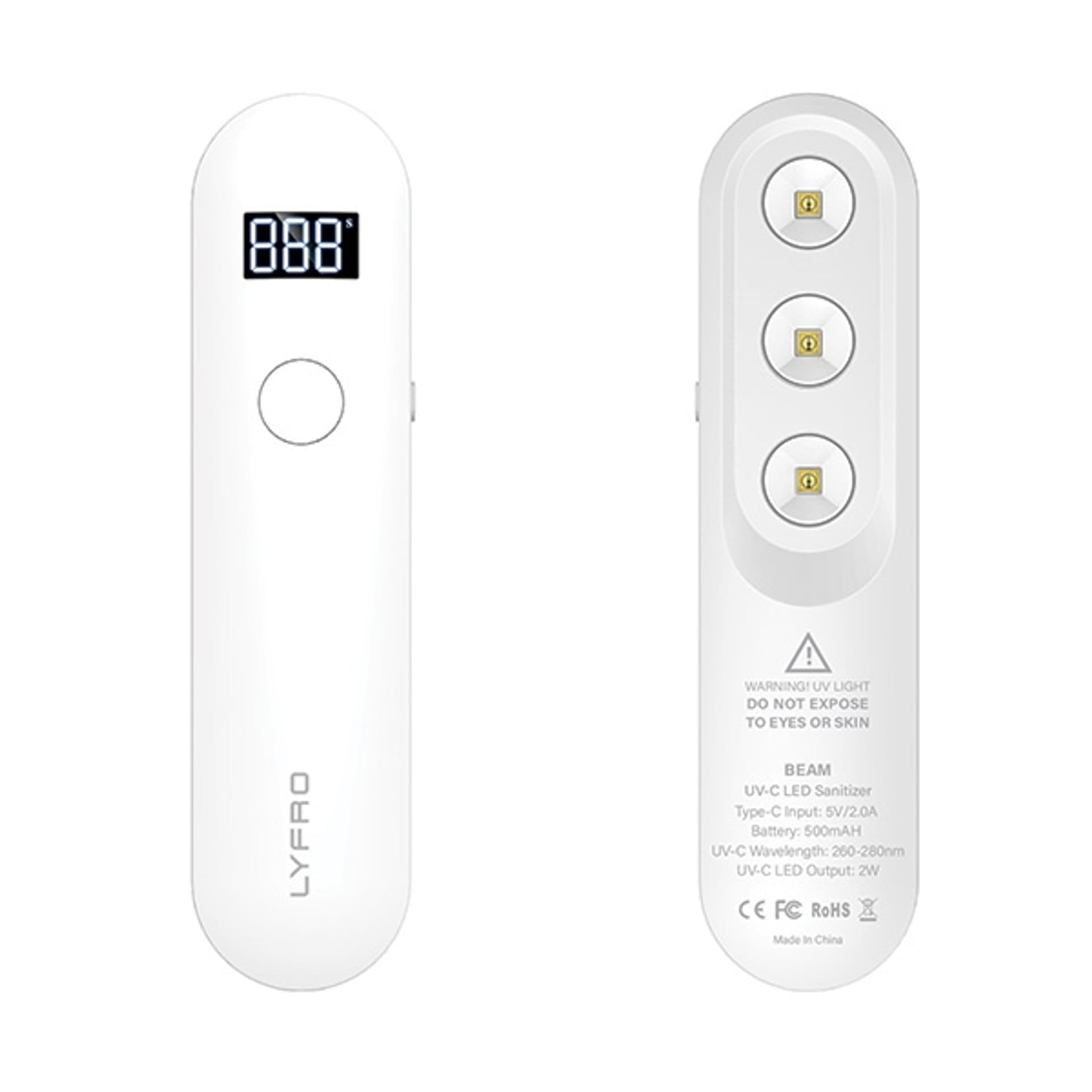 

LYFRO Beam lampa dezynfekująca mini UV-C ręczna sterylizator biały/white