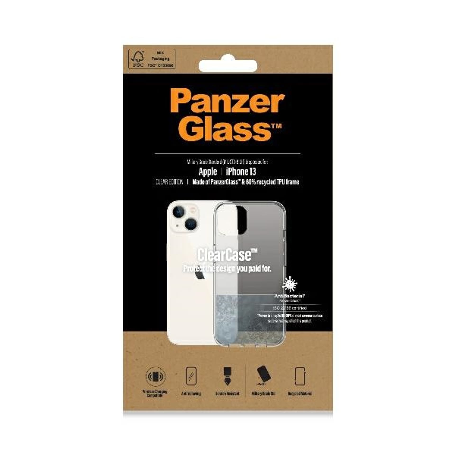 

PanzerGlass ClearCase iPhone 13 6,1" Antibacterial Military grade clear 0313