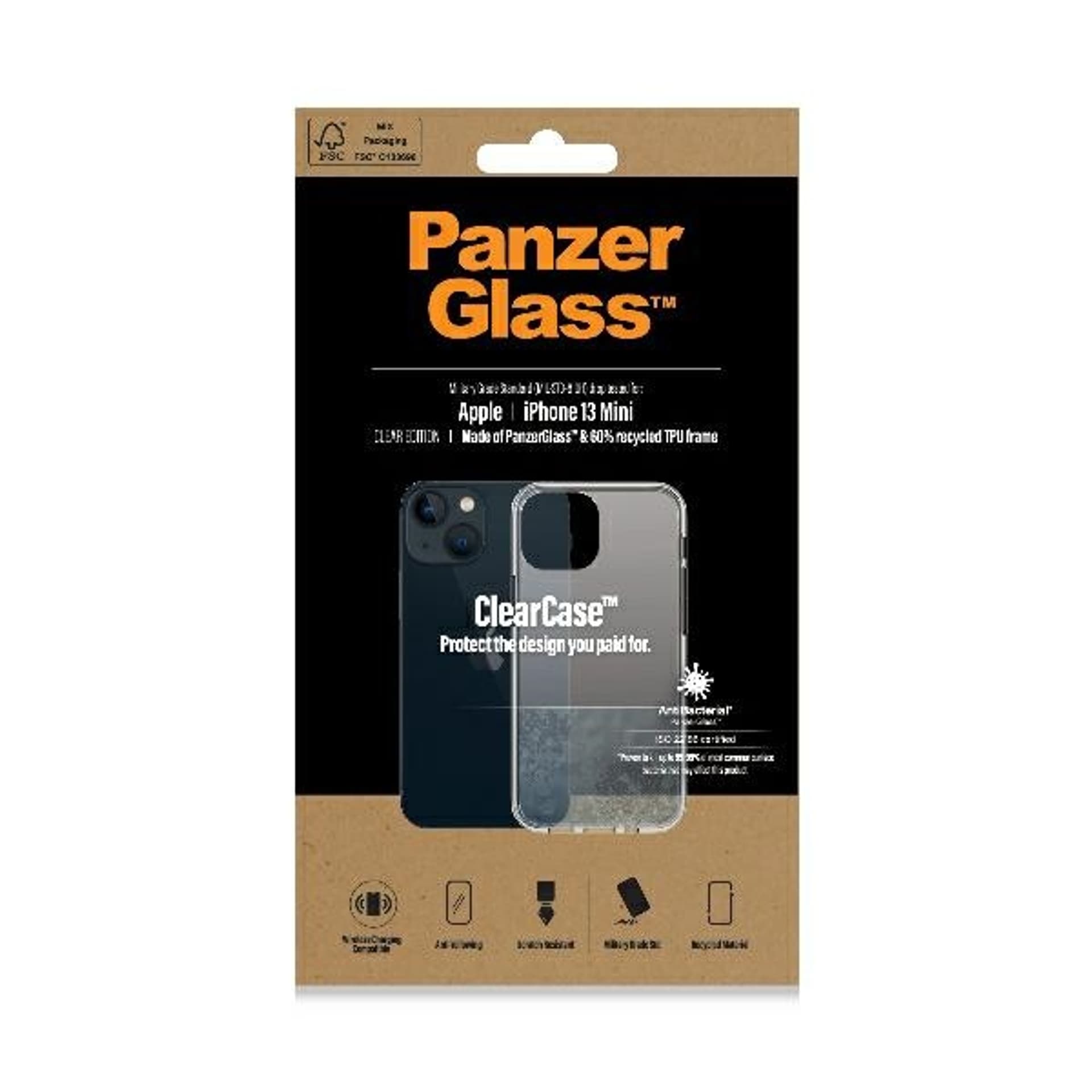 

PanzerGlass ClearCase iPhone 13 Mini 5,4" Antibacterial Military grade clear 0312