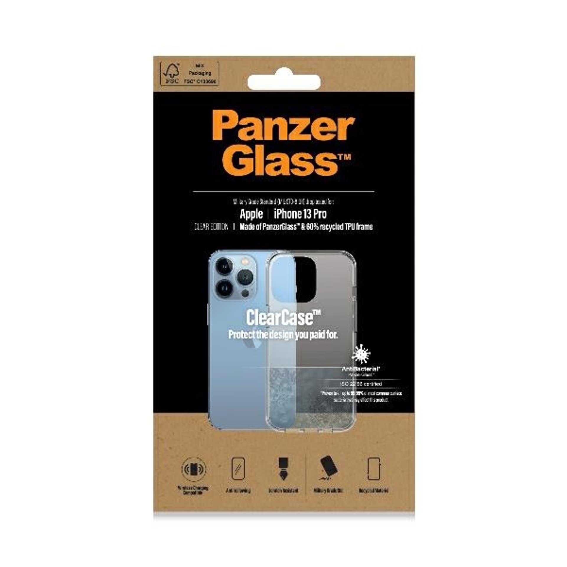 

PanzerGlass ClearCase iPhone 13 Pro 6,1" Antibacterial Military grade clear 0322