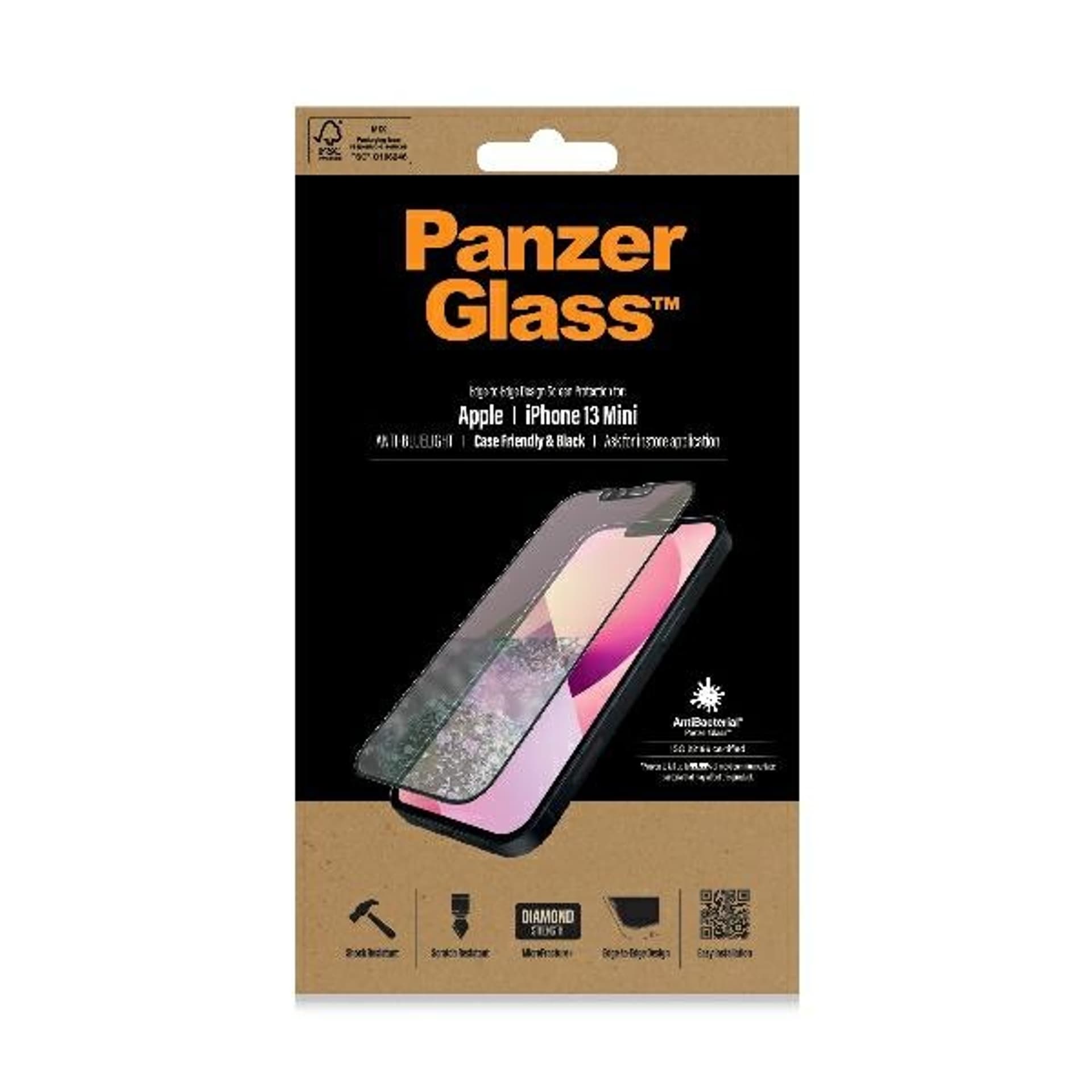 

PanzerGlass E2E Anti-Bluelight iPhone 13 Mini 5,4" Case Friendly AntiBacterial MicroFracture czarny/black Pro2756