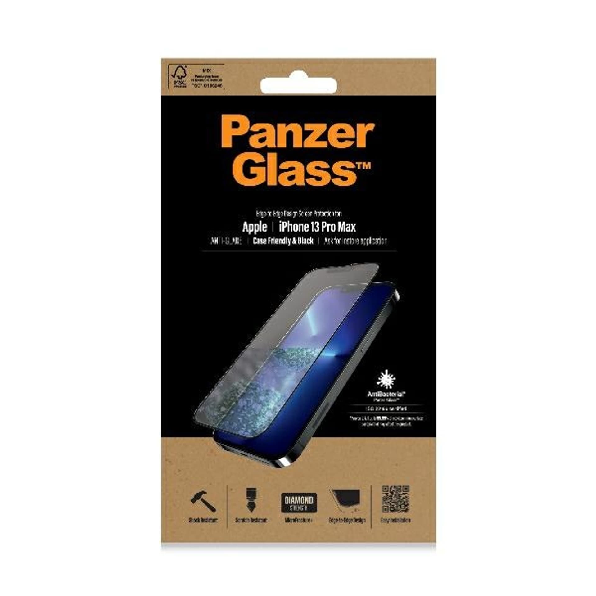 

PanzerGlass E2E Anti-Glare iPhone 13 Pro Max 6,7" Case Friendly AntiBacterial MicroFracture czarny/black Pro2755