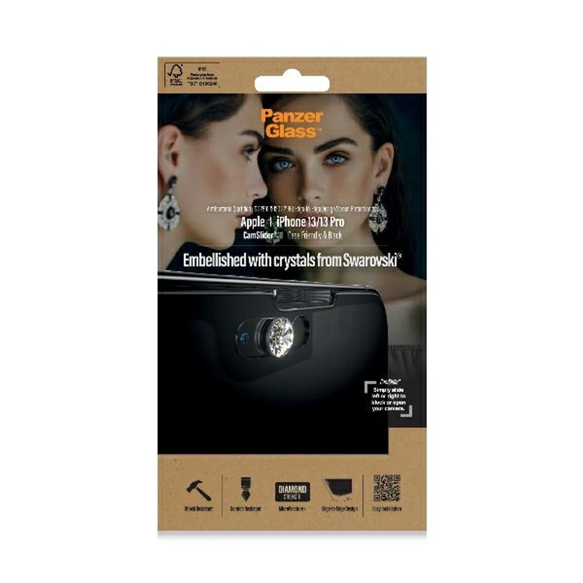 

PanzerGlass E2E Microfracture iPhone 13 /13 Pro 6,1" CamSlider Swarovsky Case Friendly AntiBacterial czarny/black 2751