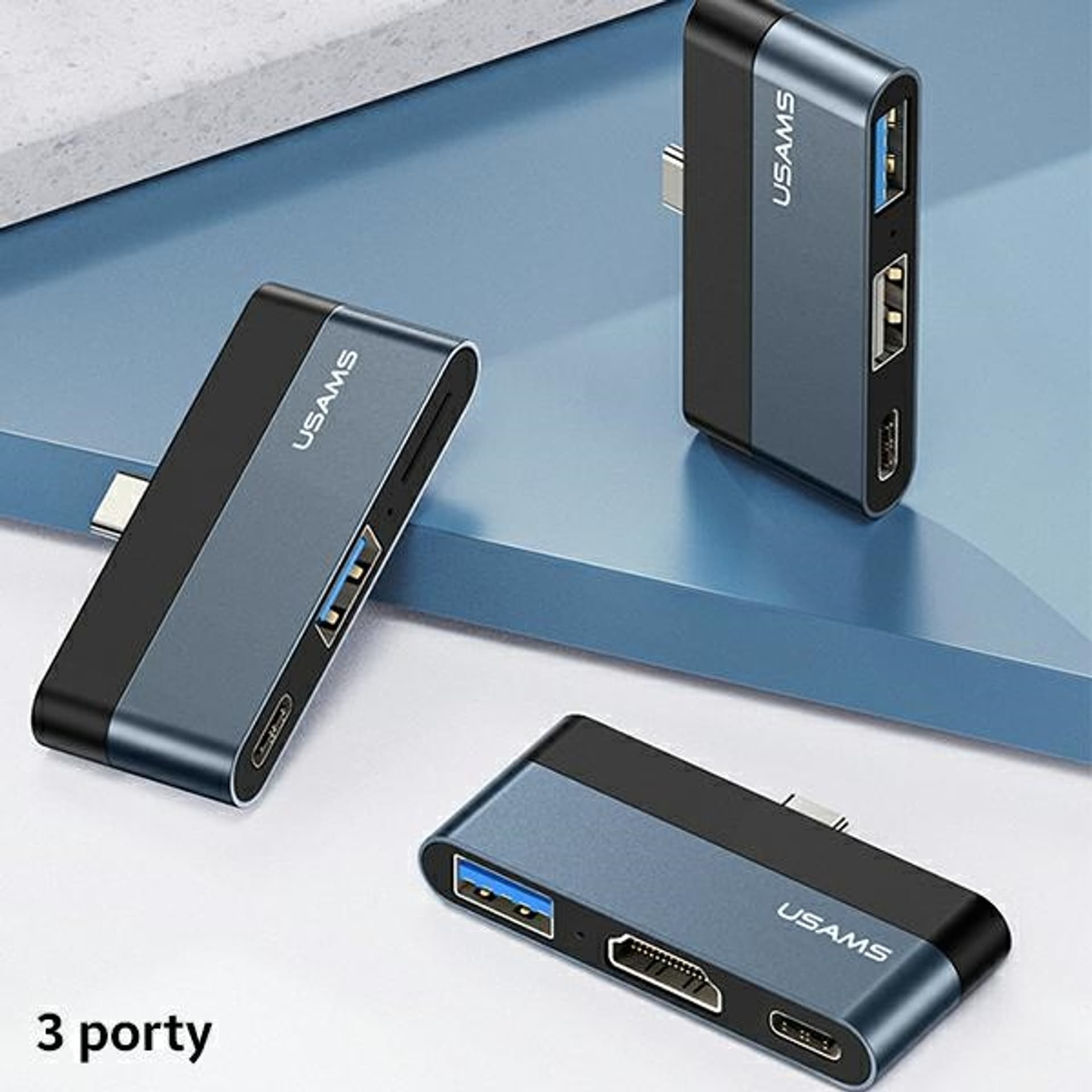 

USAMS Adapter HUB USB 3.0/USB-C/Micro SD szary/grey SJ491HUB01 (US-SJ491)